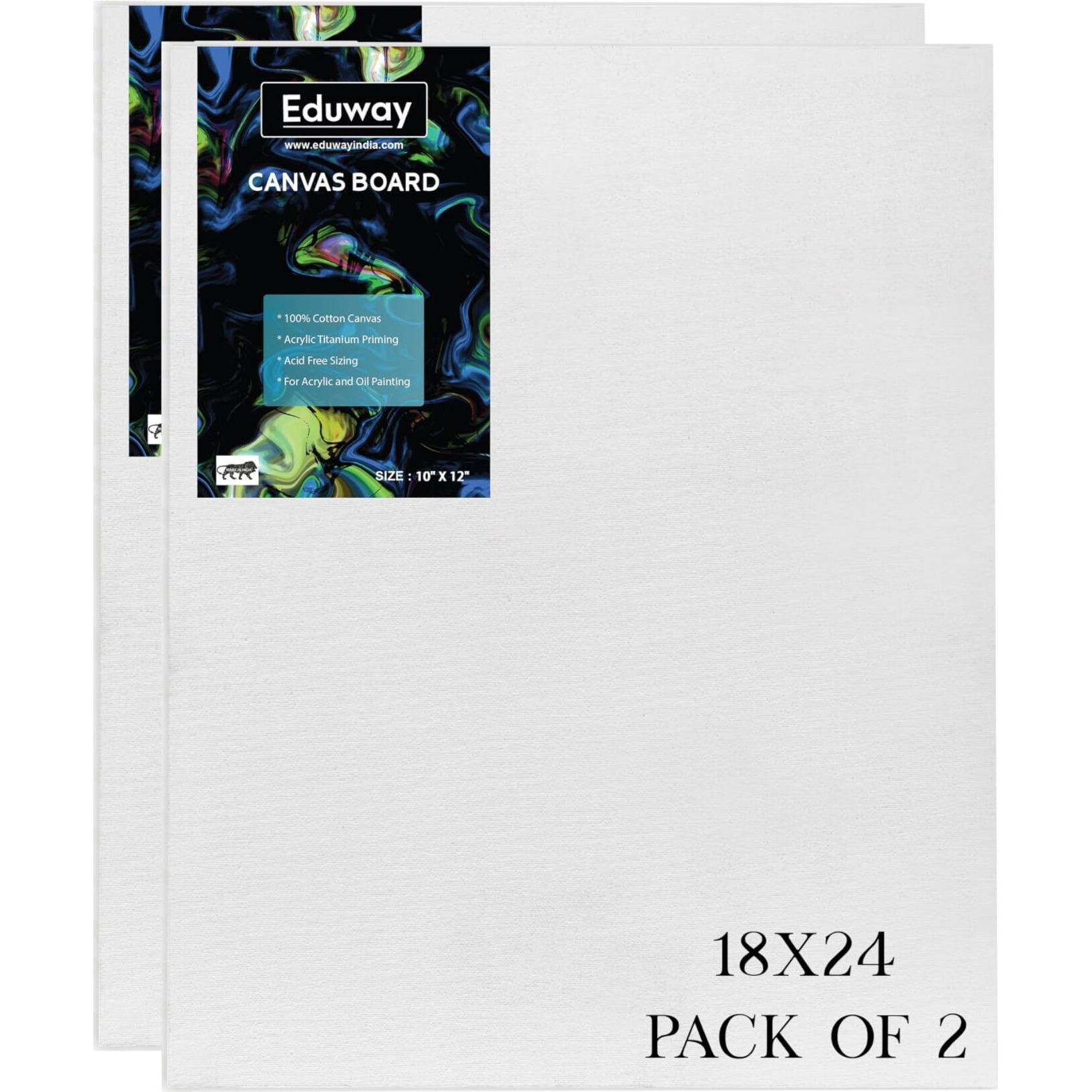 Eduway Canvas Board For Painting- 18X24 Pof 2 | Premium Quality 7Oz Pre-Primed Cotton Canvas Board For Artists & Beginners | Ideal For Acrylic, Oil, Gouache, Pastels Colors (Pack Of (46X61 Cms)