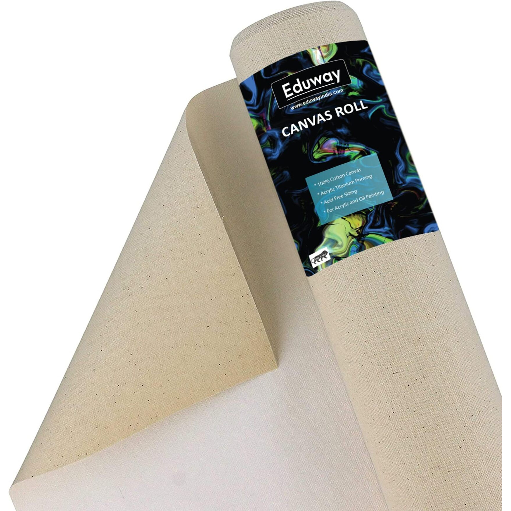 Eduway Cotton Canvas Roll For Painting, Artist Series, White, Width 12" Inch (300 Mm), Length 5 Meters (12 Inch X 5M).