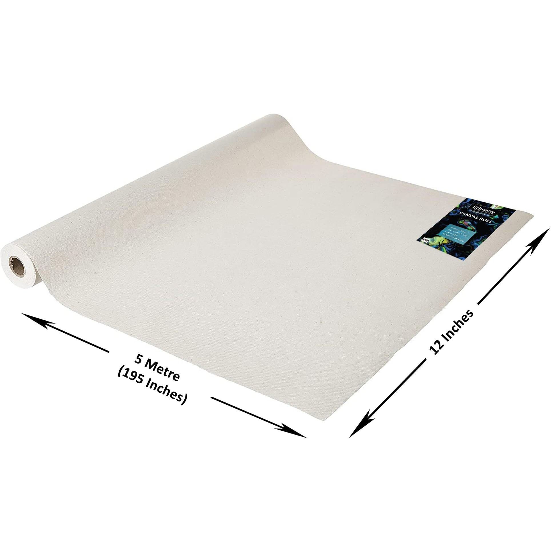 Eduway Cotton Canvas Roll For Painting, Artist Series, White, Width 12" Inch (300 Mm), Length 5 Meters (12 Inch X 5M).