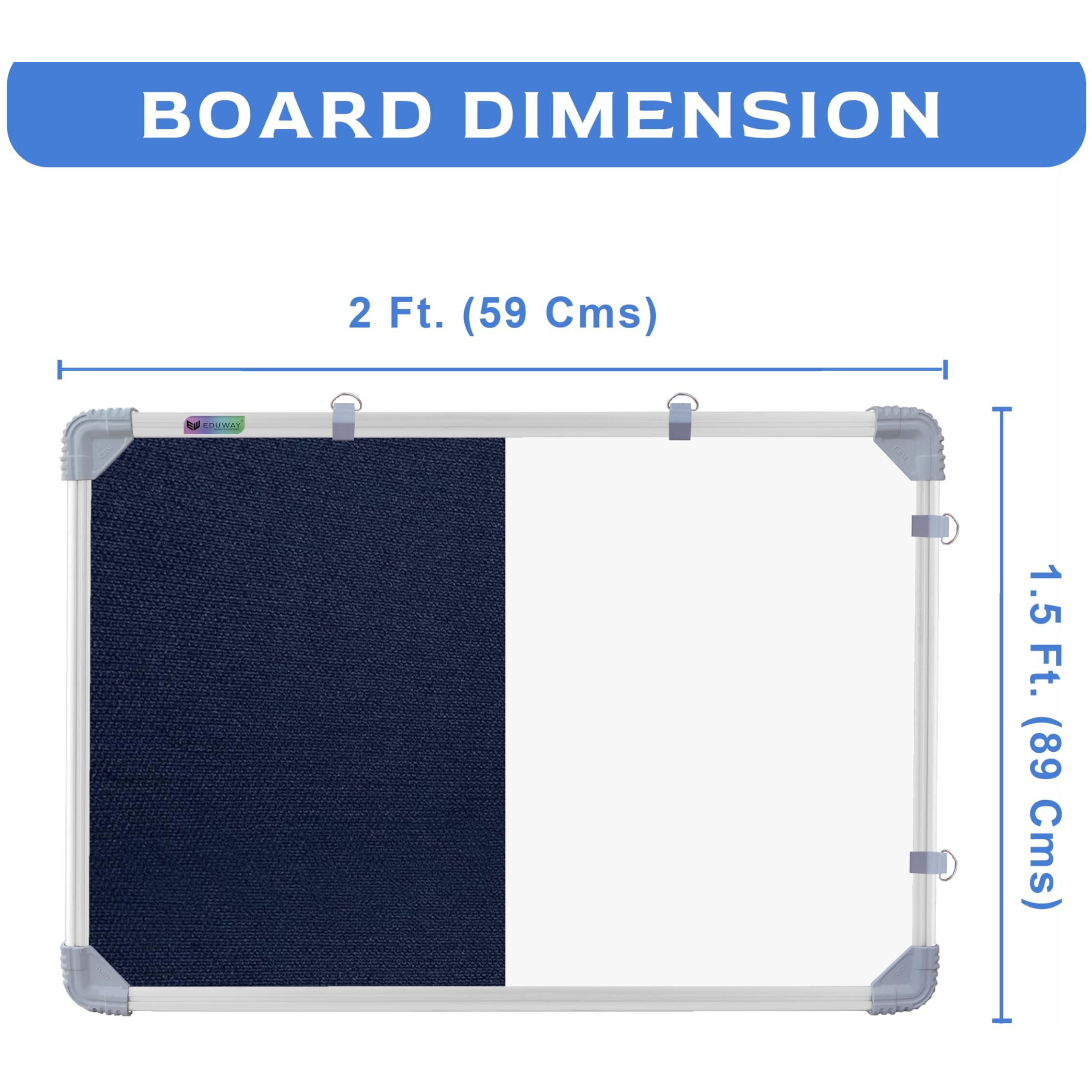 Eduway 1.5X2 Ft. Combination Board Non Magnetic Whiteboard With Blue Pin-Up Notice Board With 30 Push Pins For Home, Office & School, Aluminium Frame (White, Blue)