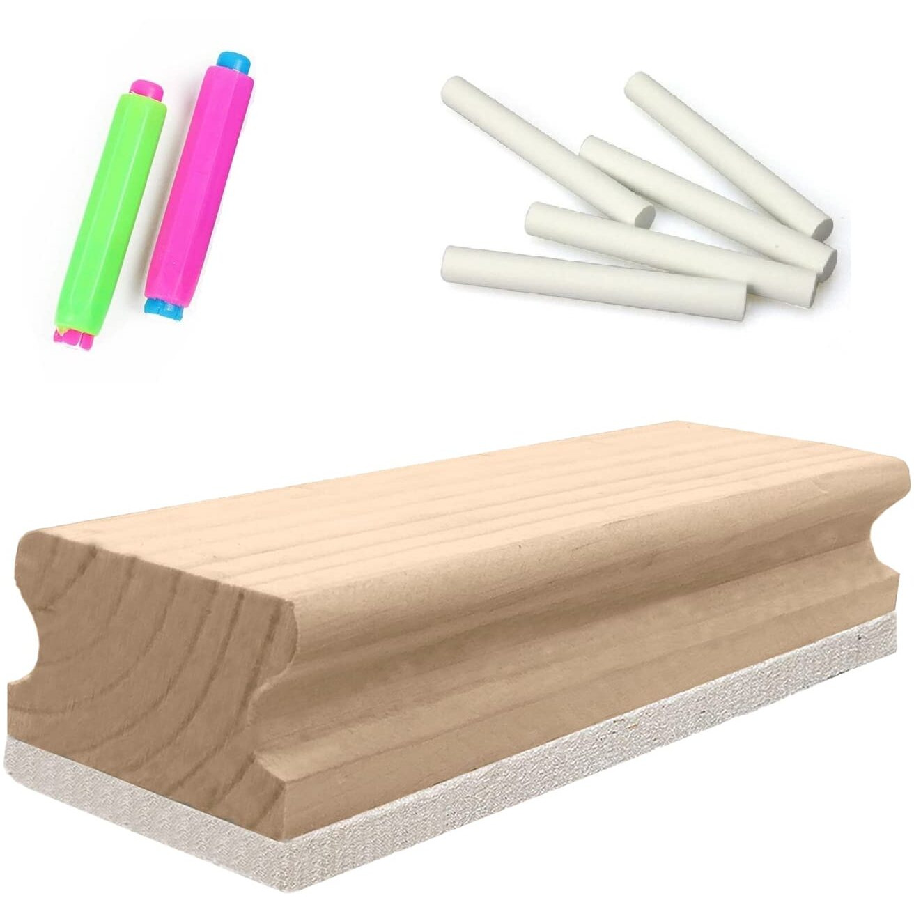 Eduway Premium Non Magnetic Wooden White Board Duster Chalkboard Combo (1 Wooden Duster,10 Dust-Free Chalks And 2 Chalk Holder) | Used In School,College And Office`