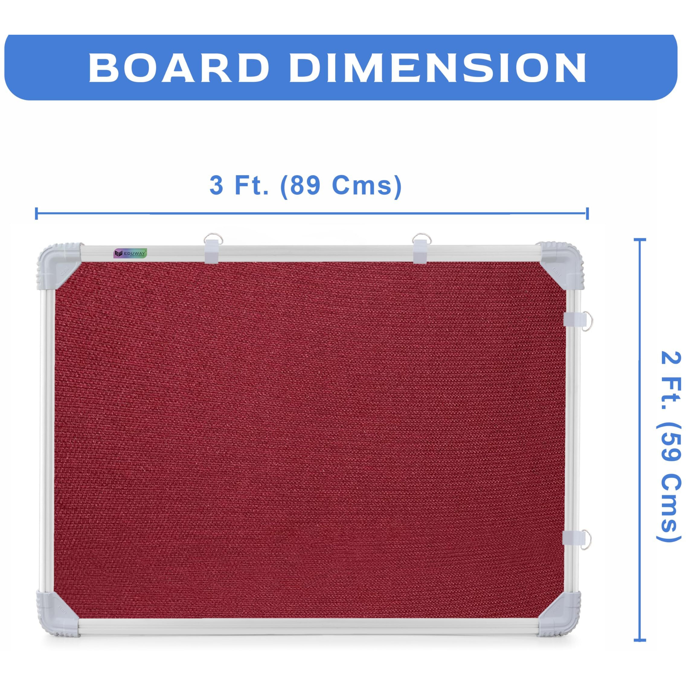 Eduway 2X3 Feet Small Pin Up Board/Notice Board/Bulletin Board/Soft Board/Display Board With High Resilience Foam Fabric For School, Office, Home With (20 Push Up Pins) (Maroon- 89X59 Cms)//