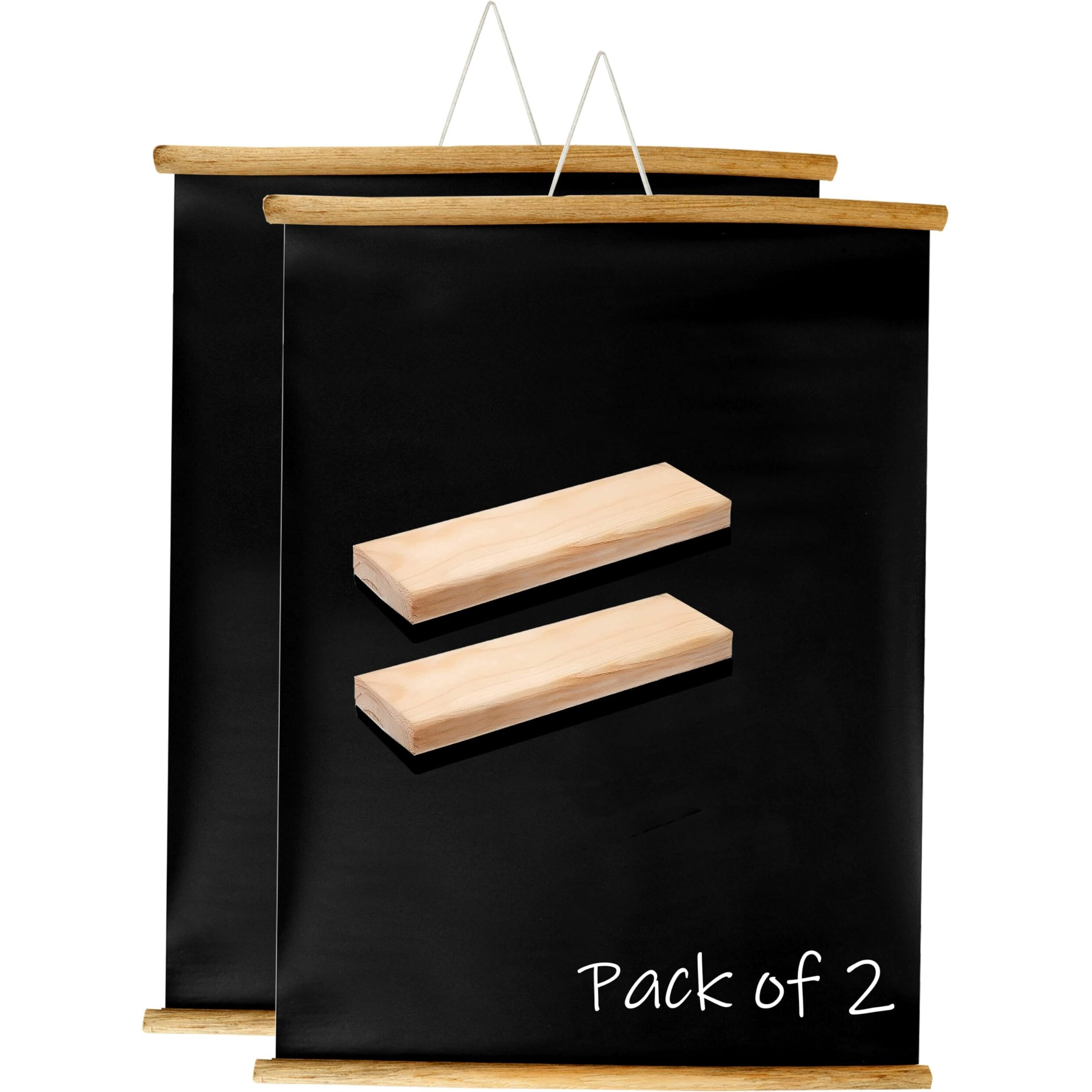 Eduway 20X30 Inch Wall Hanging Wooden Roll-Up Black Board/Chalkboard | For Home, Office, School, Kids | With 2 Premium Wooden Dusters (Set Of 2-50X76 Cms).