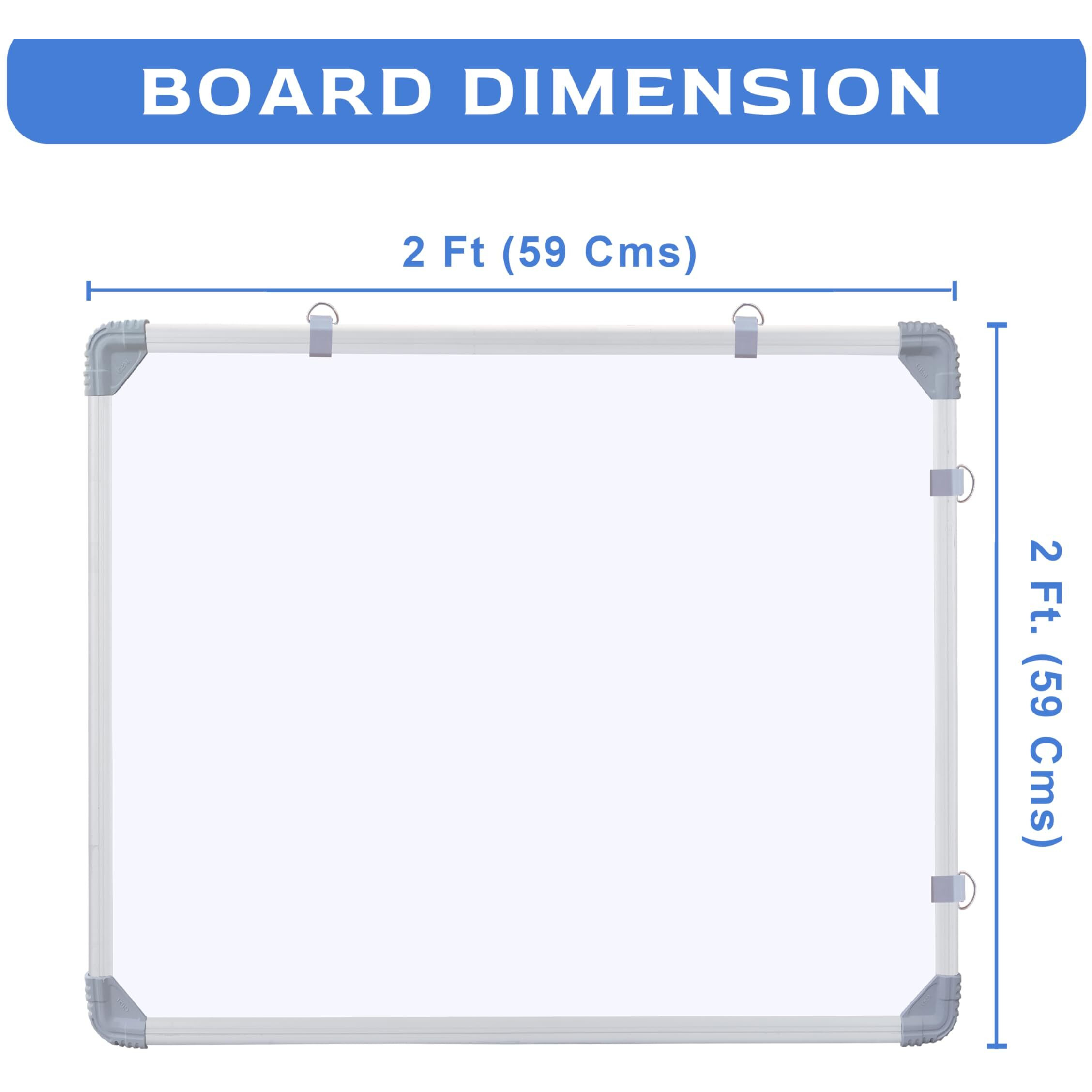 Eduway 2X2 Feet Kunj Non-Magnetic Double-Sided White Board And Chalk Board | Ideal Use For Home, Office, Kids With Sliding Hanging Clips, Robust Aluminum Frame And Smooth Melamine Surface (59X59 Cms)