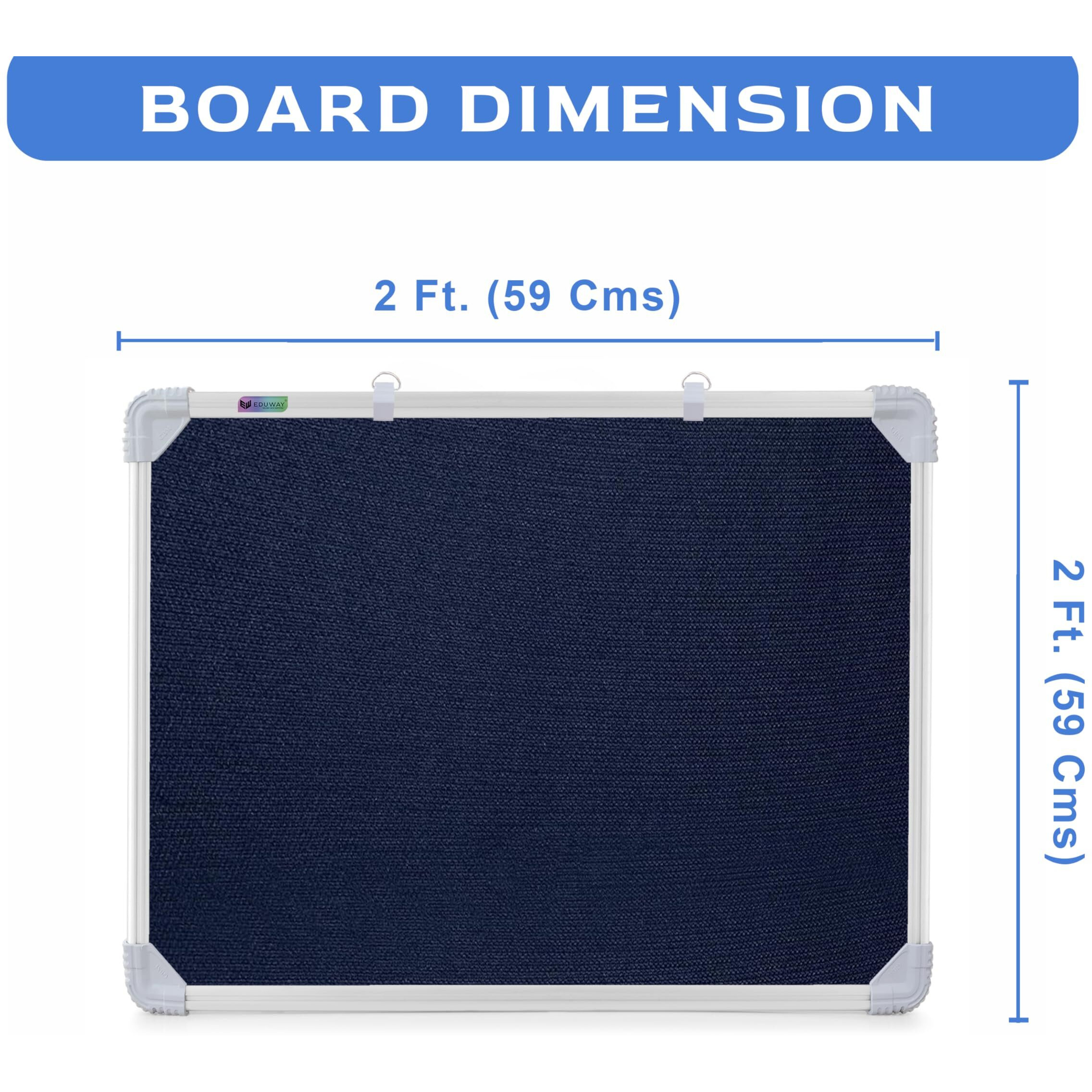 Eduway 2X2 Feet Notice Board/Pin Up Board/Bulletin Board/Display Board/Soft Board With High Resilience Foam Fabric For School, Office, Home With (20 Push-Up Pins), (Blue- 59X59 Cms)'