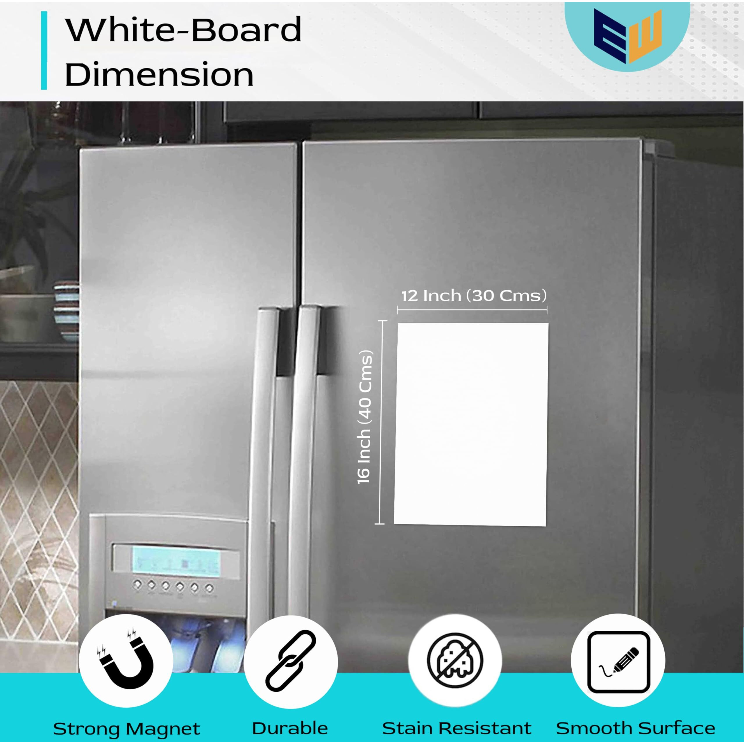 Eduway Magnetic Dry Erase White Board Sheet 12X16 Inch With Marker Pen | Whiteboard Sticker Roll For Refrigirator, Fridge, Metal Wardrobe, For Grocery List, Task Planner Etc. (Size - 30X40 Cms).