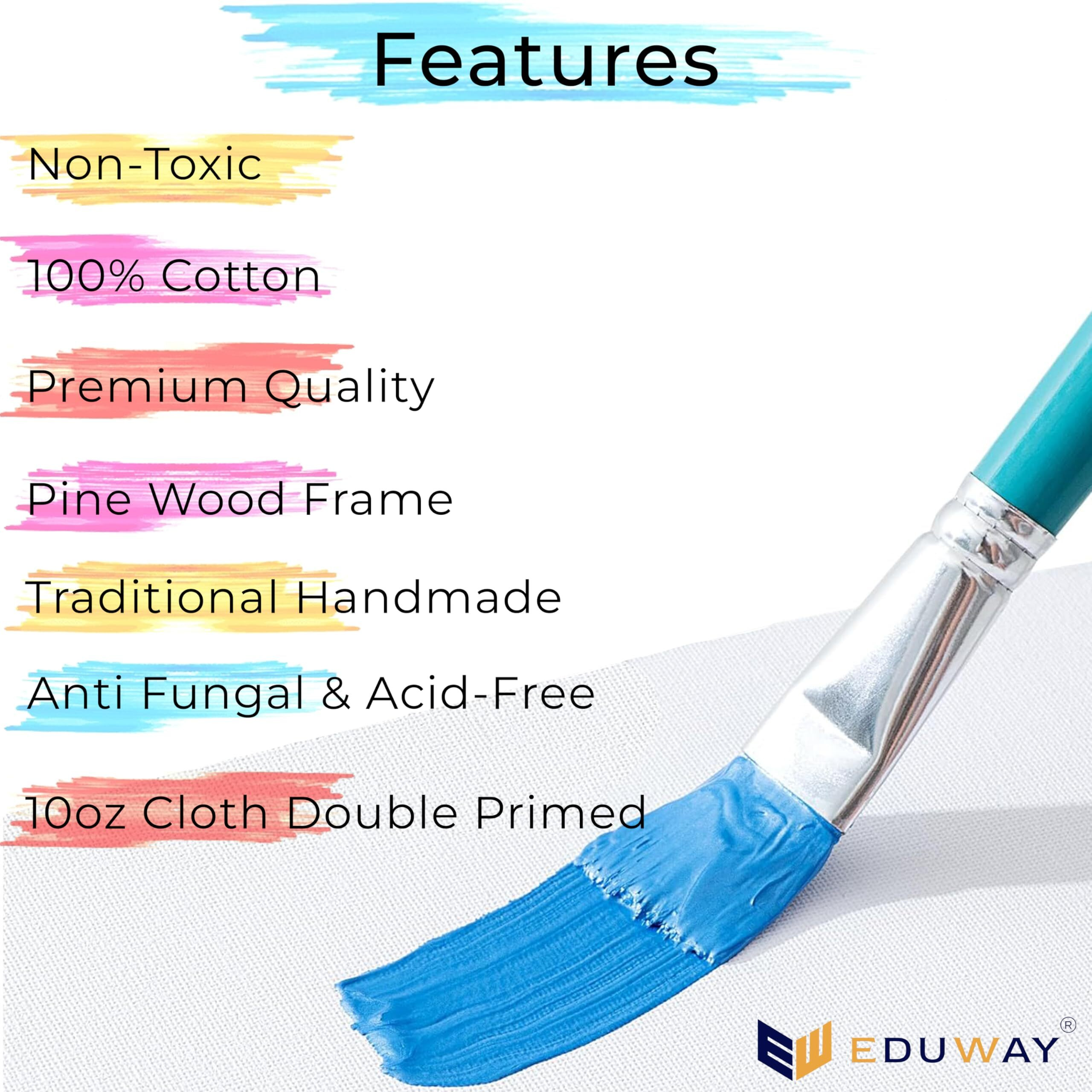 Eduway 16X20 Inches Pre Stretched Medium Grain 7Oz Primed Cotton Painting Canvas With Wooden Frame For Beginners & Artist | Suitable With Acrylic, Oil, Water Colours- (Set Of 2)