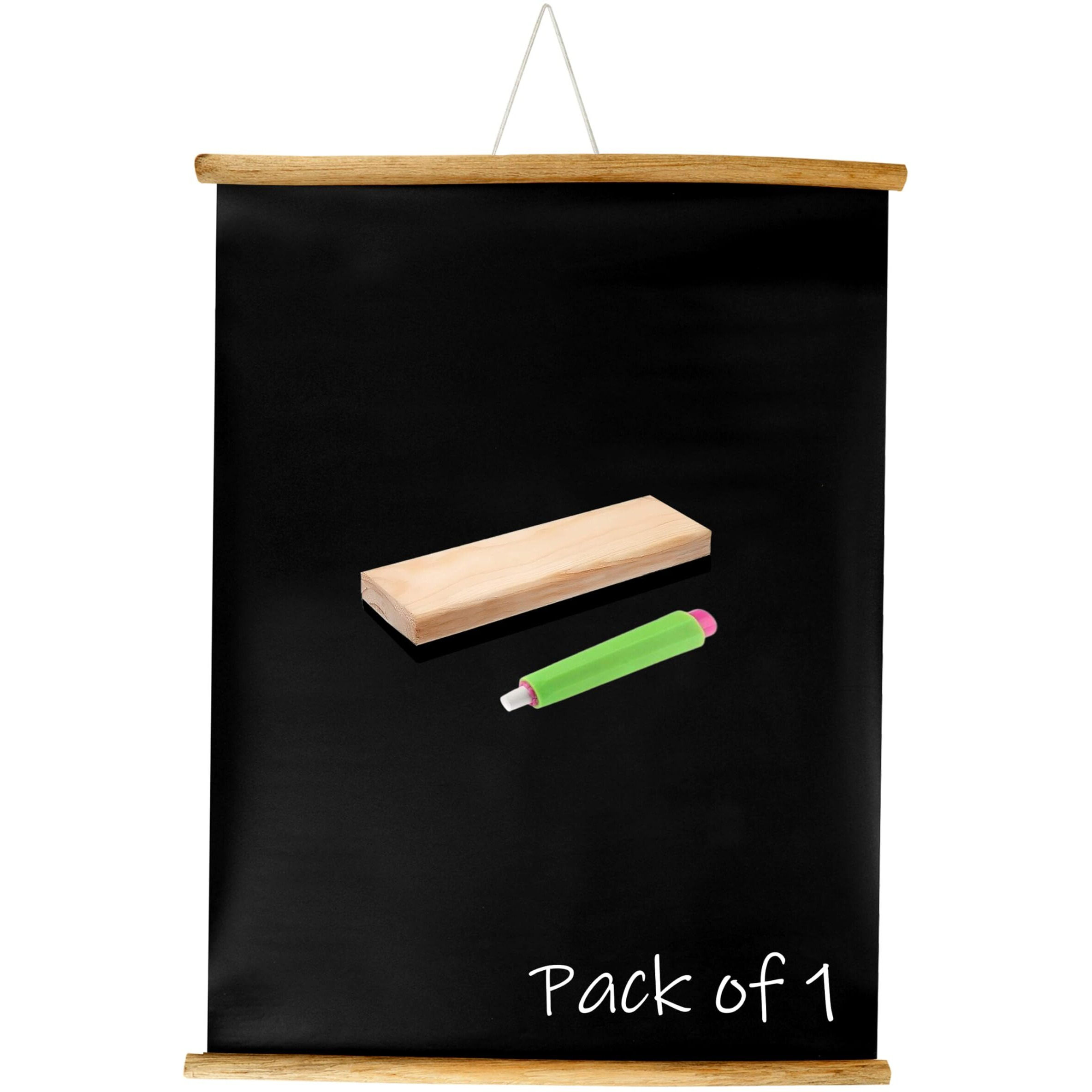 Eduway 2X3 Ft. (24X36 Inch) Wall Hanging Wooden Roll-Up Black Board/Chalkboard | For Home, Office, School, Kids | With 1 Premium Wooden Duster & 1 Chalk Holder (Set Of 1-91X61 Cms)