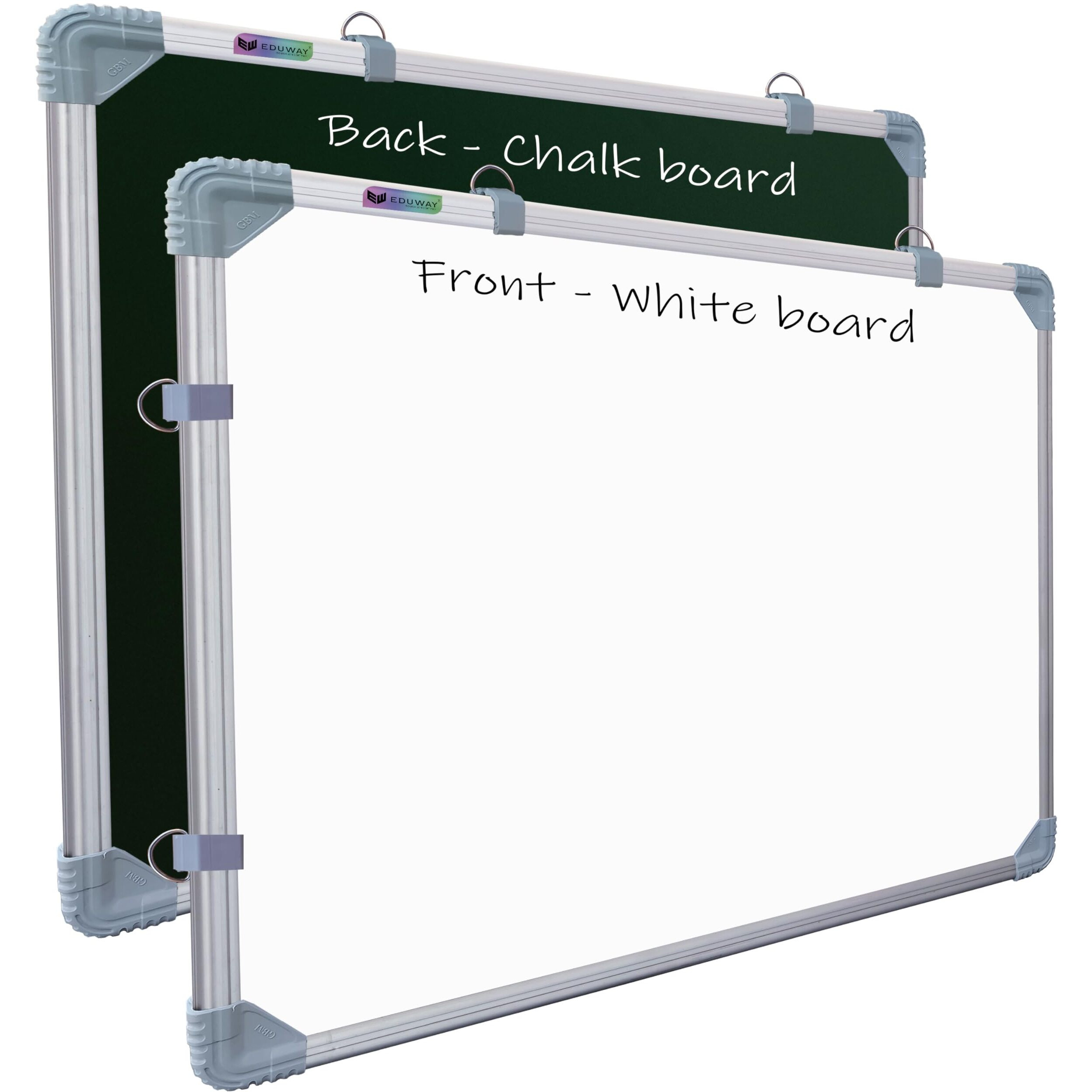 Eduway 1.5X2 Feet Kunj Non-Magnetic Double-Sided White Board And Chalkboard | Ideal Use For Home, Office, Kids With Sliding Hanging Clips, Robust Aluminum Frame And Smooth Melamine Surface (41X59 Cms)