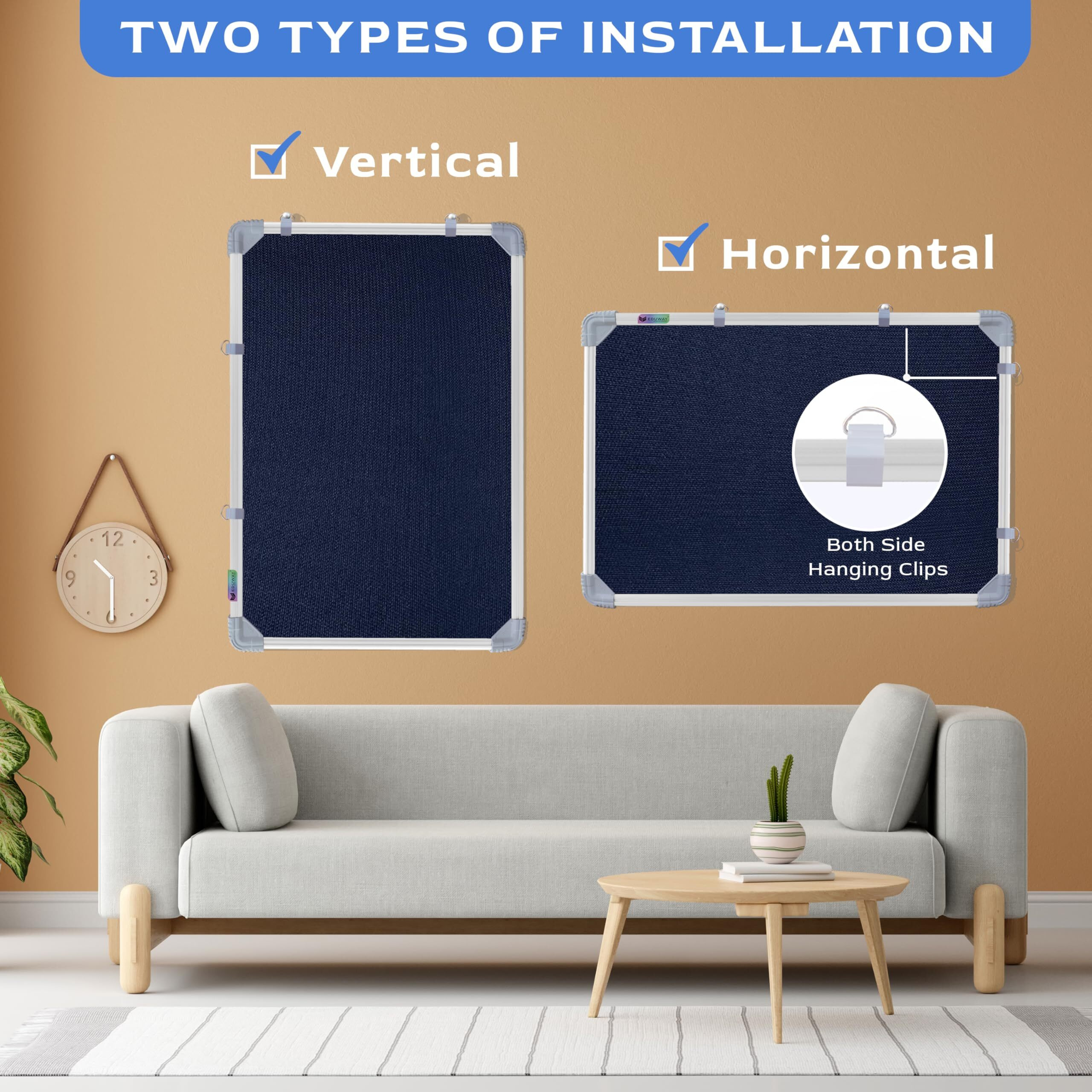 Eduway 2X3 Feet Notice Board/Pin Up Board/Bulletin Board/Display Board/Soft Board With High Resilience Foam Fabric For School, Office, Home With (20 Push-Up Pins)` (Blue- 89X59 Cms)