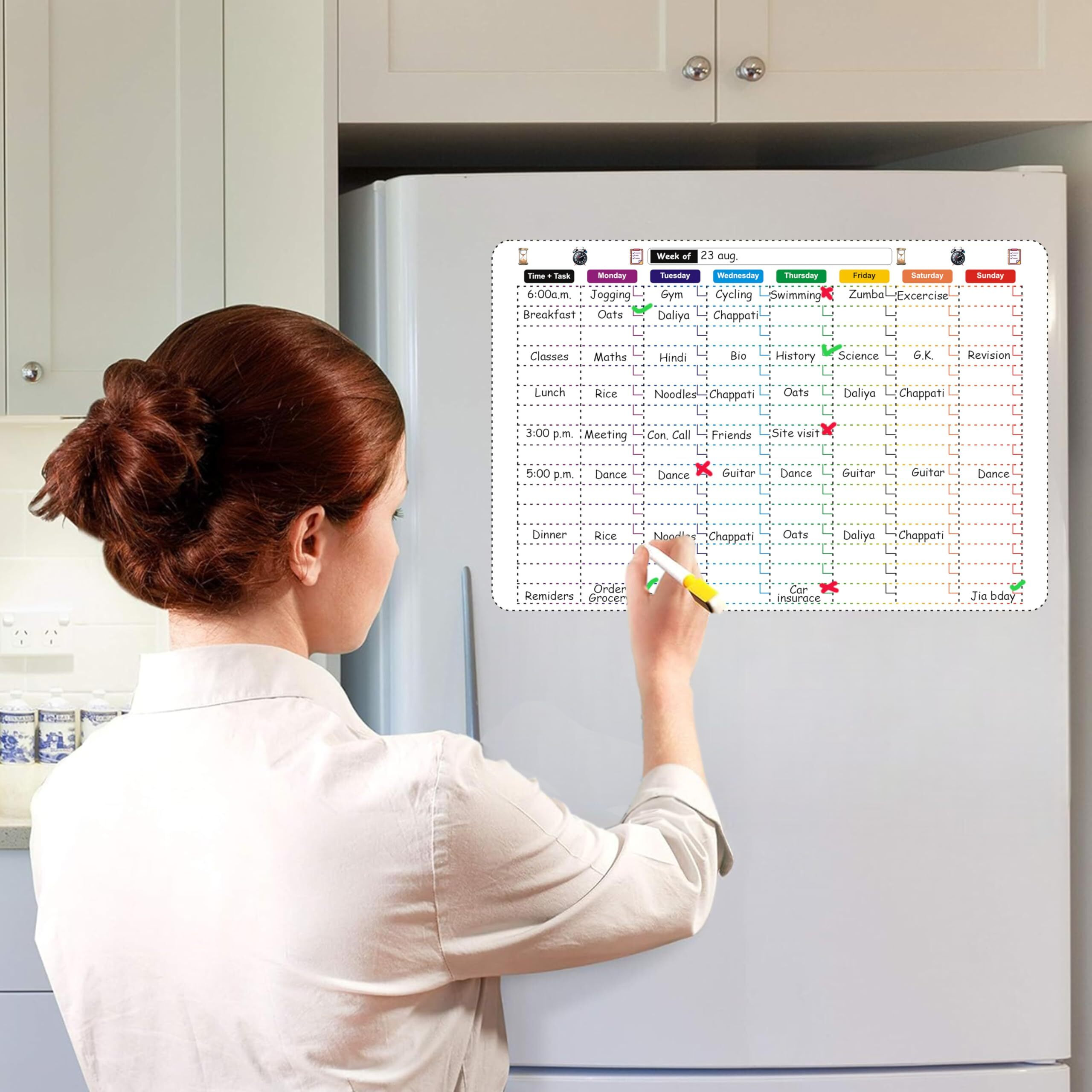 Eduway Magnetic Weekly Schedule | Daily Routine Planner | For Fridge, Wardrobe | With 1 Marker | Ideal For College, Home | Dry Erase Whiteboard Time-Task Planning Calendar Sheet Pack Of 1 (12*18 Inch)