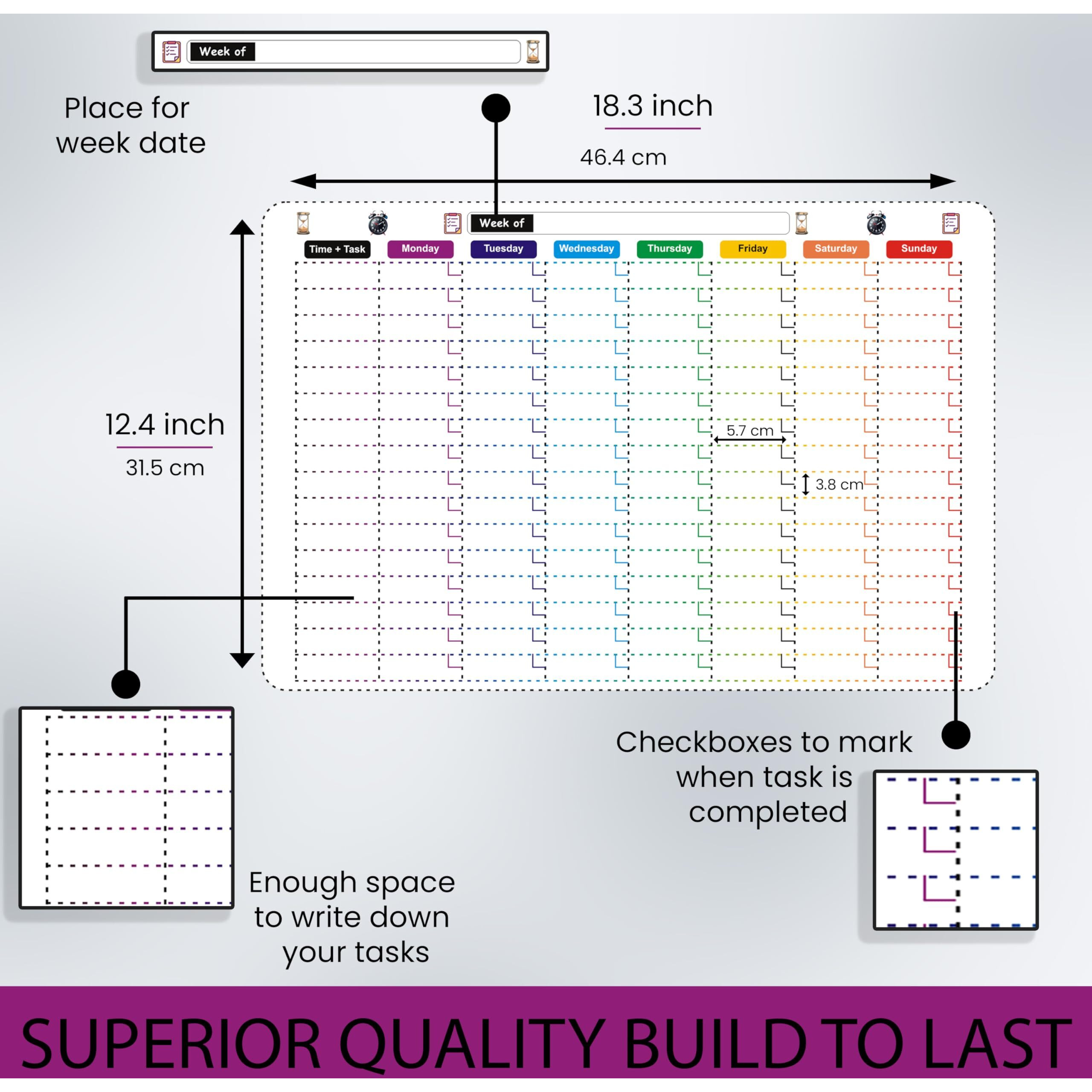 Eduway Magnetic Weekly Schedule | Daily Routine Planner | For Fridge, Wardrobe | With 1 Marker | Ideal For College, Home | Dry Erase Whiteboard Time-Task Planning Calendar Sheet Pack Of 1 (12*18 Inch)