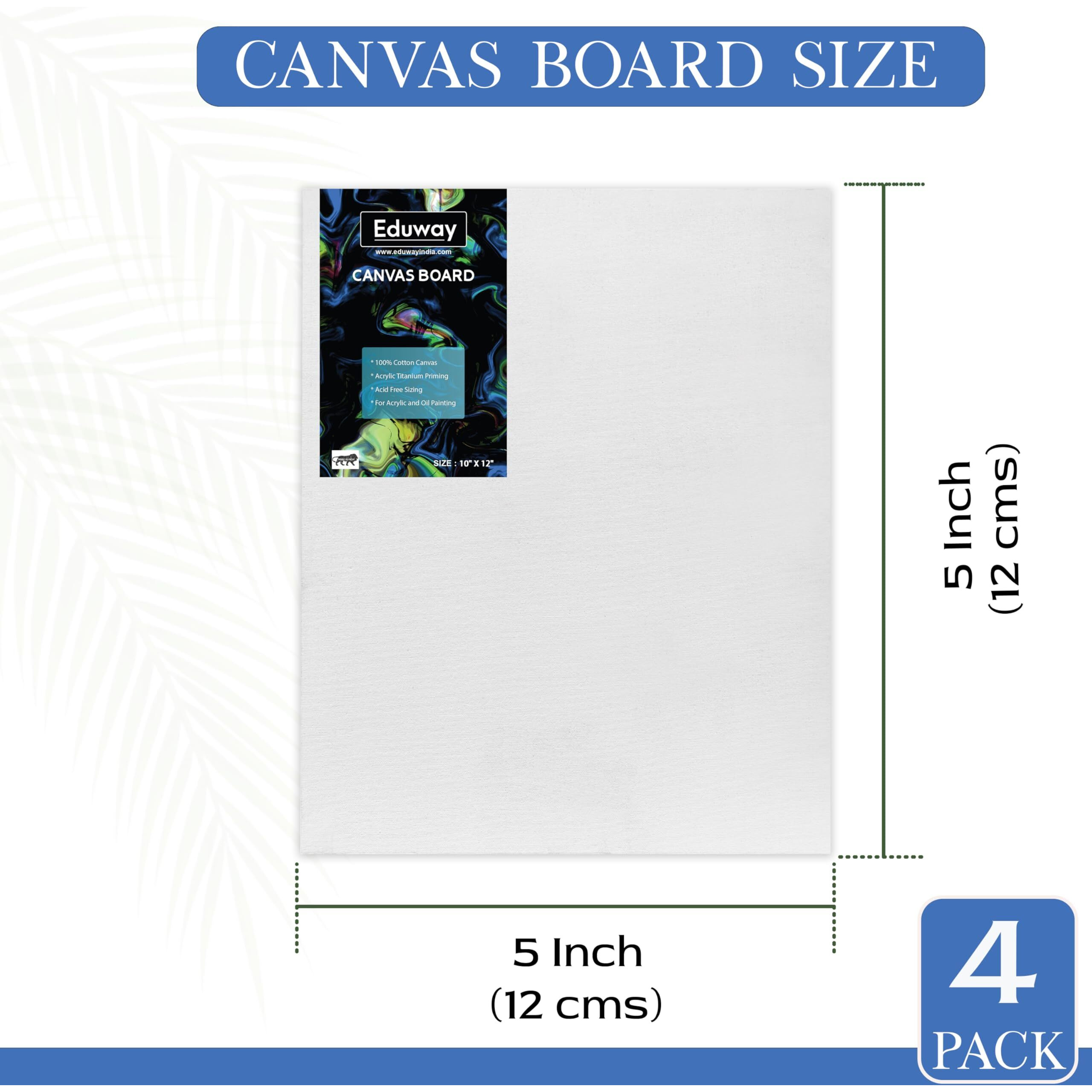 Eduway Canvas Board For Painting- (5X5) | Premium Quality 7Oz Pre-Primed Cotton Canvas Board For Artists & Beginners | Ideal For Acrylic, Oil, Gouache, Pastels Colors (Pack Of 4) (13X13 Cms).
