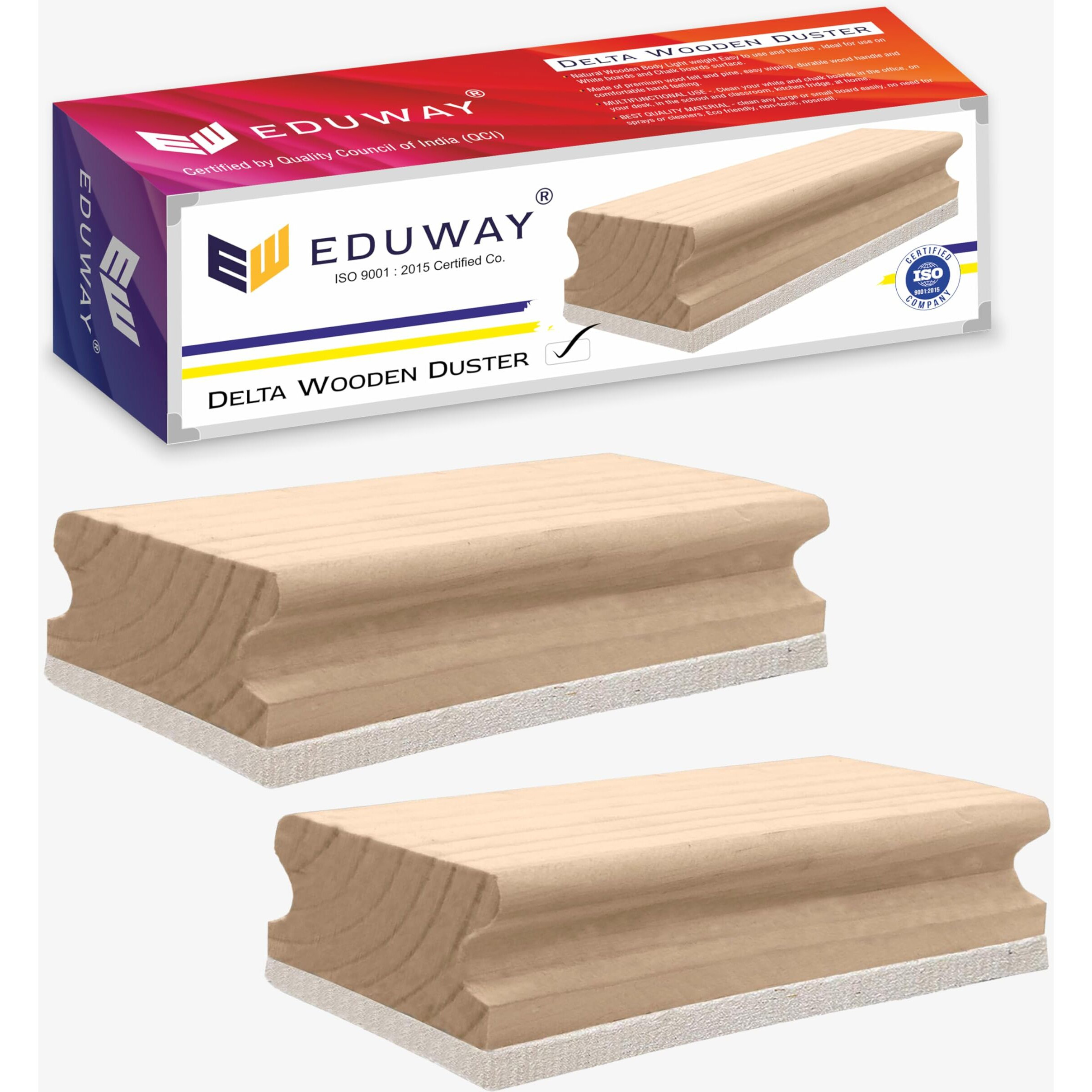 Eduway Premium Delta Wooden White Board/Chalkboard Wooden Duster Eraser | Perfect Clean For Blackboard & Durable | Ideal For Teacher, Office, Kids, And Home | Pack Of 2