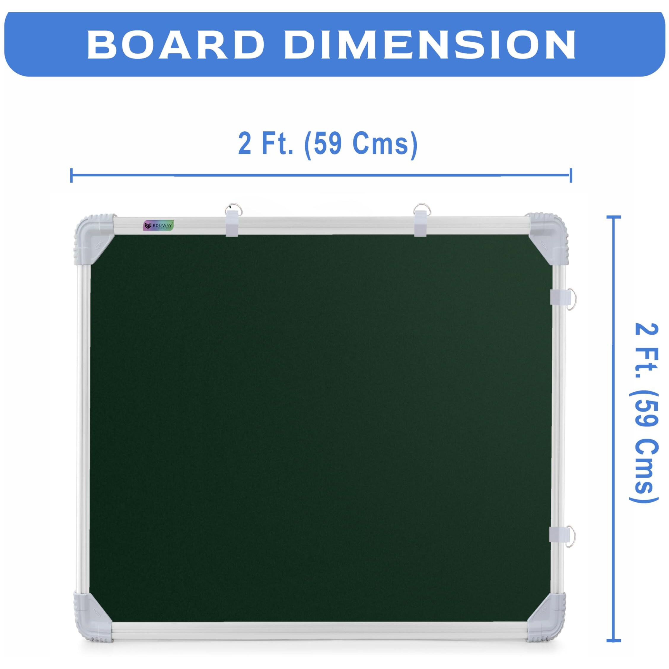 Eduway 2X2 Feet Kunj Non-Magnetic Double-Sided Chalk Board & White Board (Combo Pack) With 1 Wooden Duster, 2 Chalk Holders, 10 Non-Dust Chalk Sticks For Kids, School, Teaching, (59X59 Cms) - Green