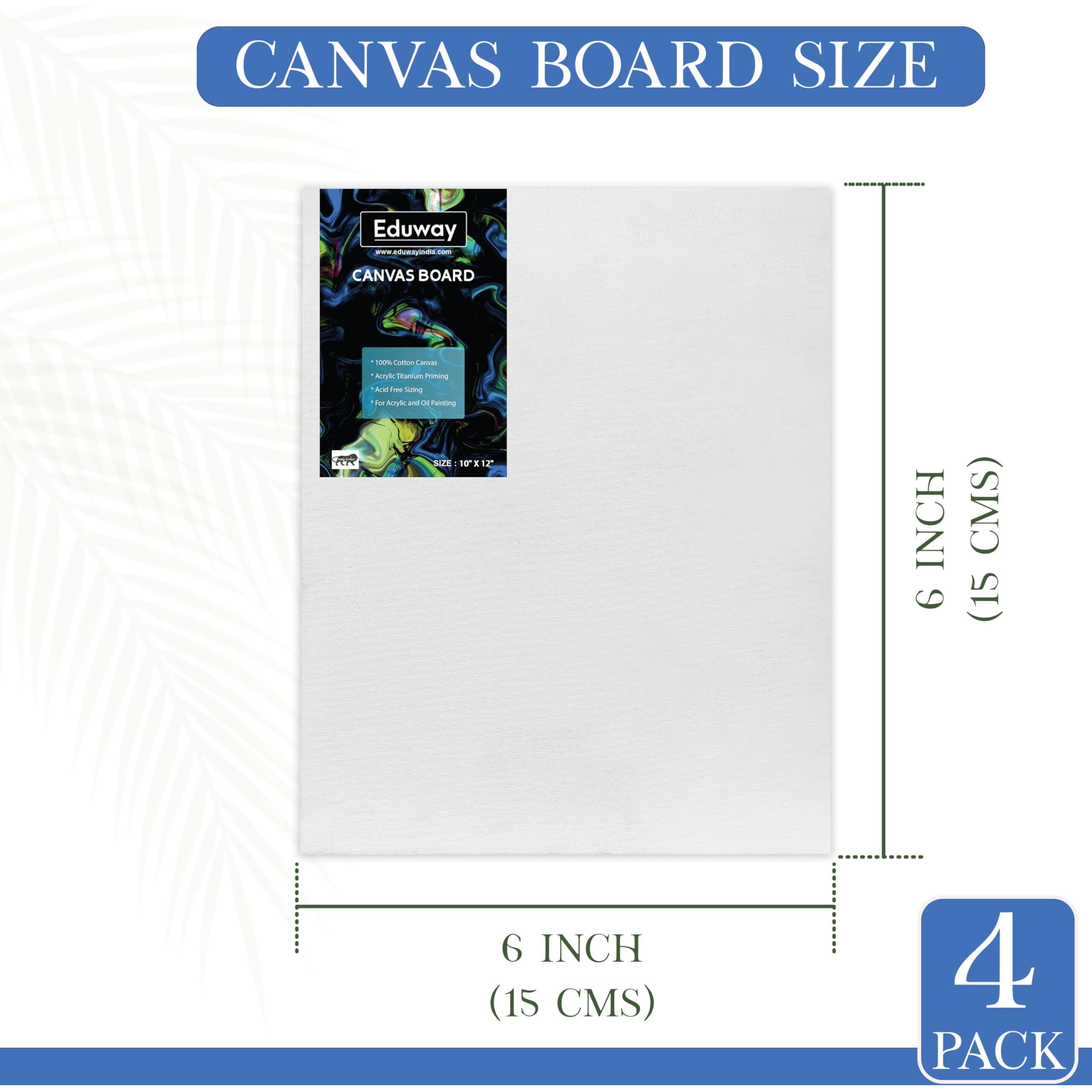 Eduway Canvas Board For Painting- (6X6) | Premium Quality 7Oz Pre-Primed Cotton Canvas Board For Artists & Beginners | Ideal For Acrylic, Oil, Gouache, Pastels Colors (Pack Of 4) (15X15 Cms)