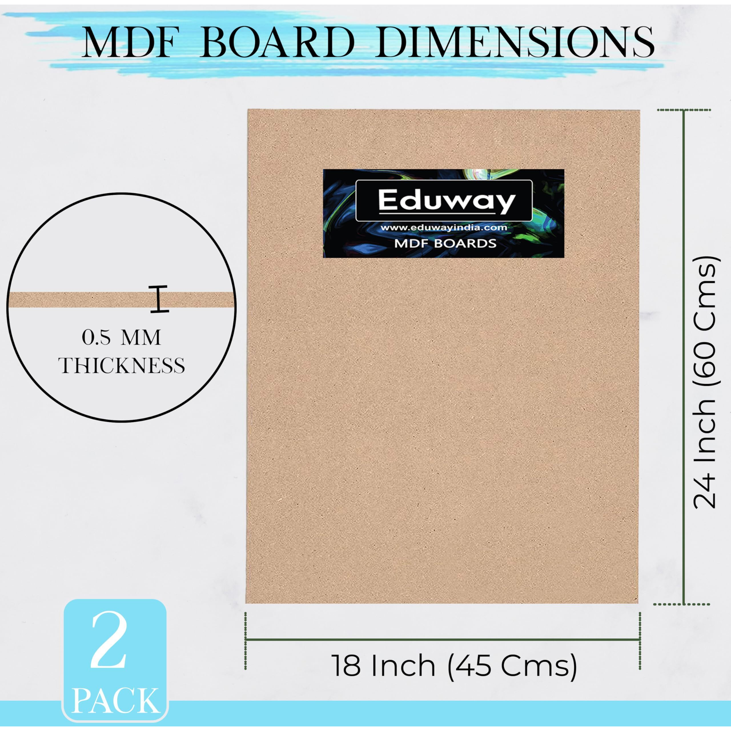 Eduway A2 18X24 Inch Mdf Board Wood Sheet For Mandala, Lippan, Resin Art & Craft, 4Mm Thick, Pack Of 2 - Premium Cardboard Material For Art, Artists And Craft Students - Hard Cutout In Small And Large Sizes (45X60 Cms)