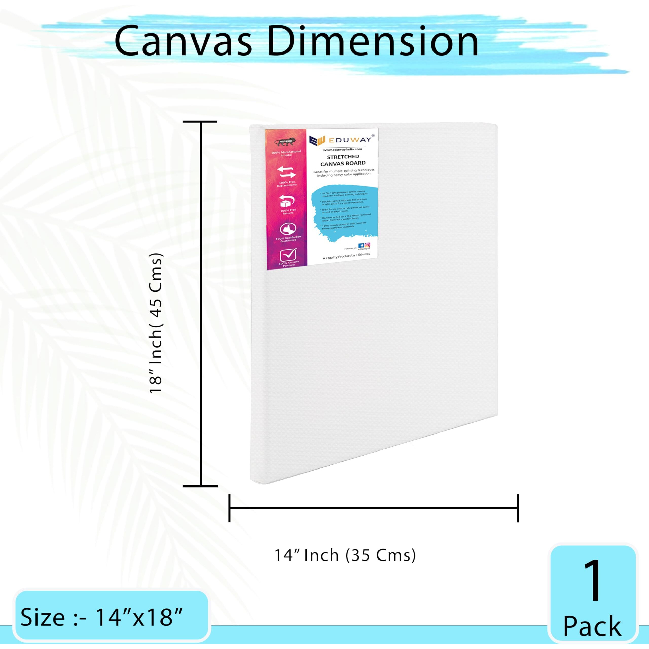 Eduway 14Z18 Inches Pre Stretched Medium Grain 7Oz Primed Cotton Painting Canvas With Wooden Frame For Beginners & Artist | Suitable With Acrylic, Oil, Water Colours- (Set Of 1)