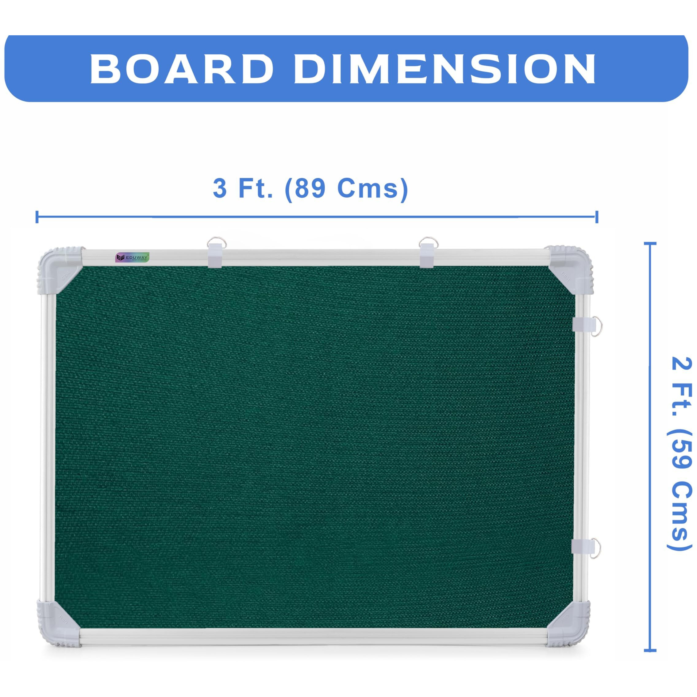 Eduway 2X3 Feet Small Pin Up Board/Notice Board/Bulletin Board/Soft Board/Display Board With High Resilience Foam Fabric For School, Office, Home With (20 Push Up Pins) (Green- 89X59 Cms)//