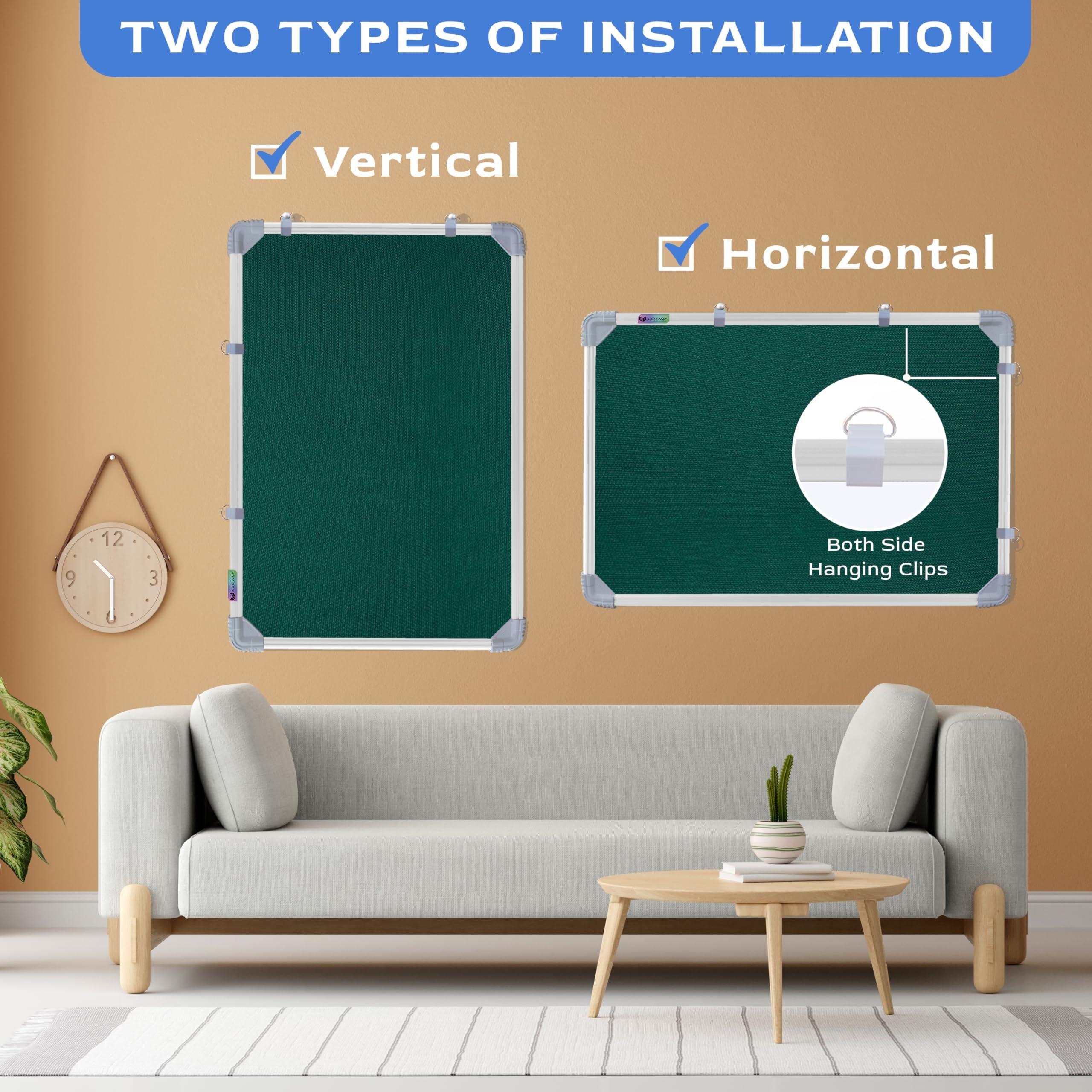 Eduway 2X3 Feet Small Pin Up Board/Notice Board/Bulletin Board/Soft Board/Display Board With High Resilience Foam Fabric For School, Office, Home With (20 Push Up Pins) (Green- 89X59 Cms)//