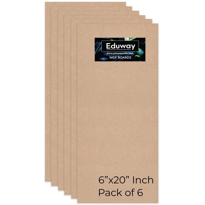 Eduway 6X20 Inch Mdf Board Wood Sheet For Mandala , Lippan, Resin Art & Craft, 4Mm Thick, Pack Of 6 - Premium Cardboard Material For Artists, Art And Craft Students - Hard Cutout In Small And Large Sizes (15X50 Cms)