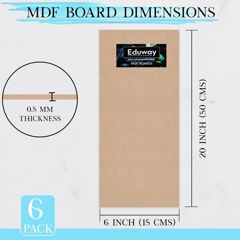 Eduway 6X20 Inch Mdf Board Wood Sheet For Mandala , Lippan, Resin Art & Craft, 4Mm Thick, Pack Of 6 - Premium Cardboard Material For Artists, Art And Craft Students - Hard Cutout In Small And Large Sizes (15X50 Cms)