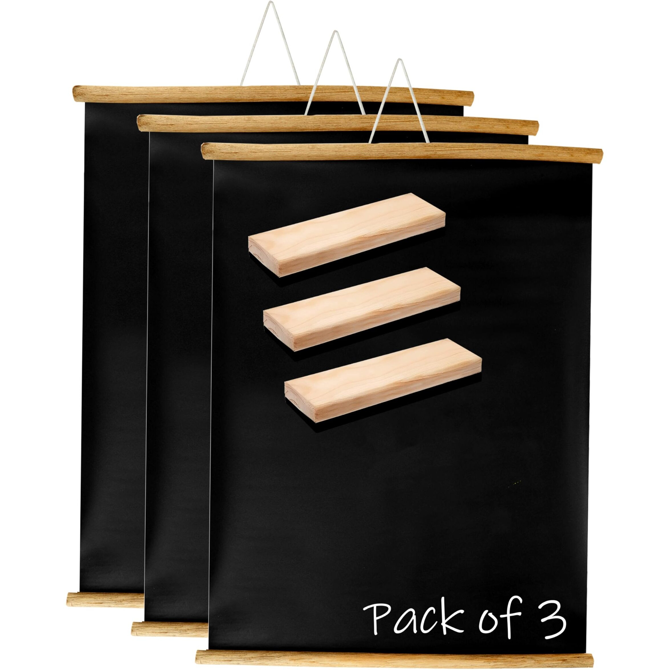 Eduway 2X3 Ft. (24X36 Inch) Wall Hanging Wooden Roll-Up Black Board/Chalkboard | For Home, Office, School, Kids | With 3 Premium Wooden Dusters (Set Of 3-61X91 Cms)