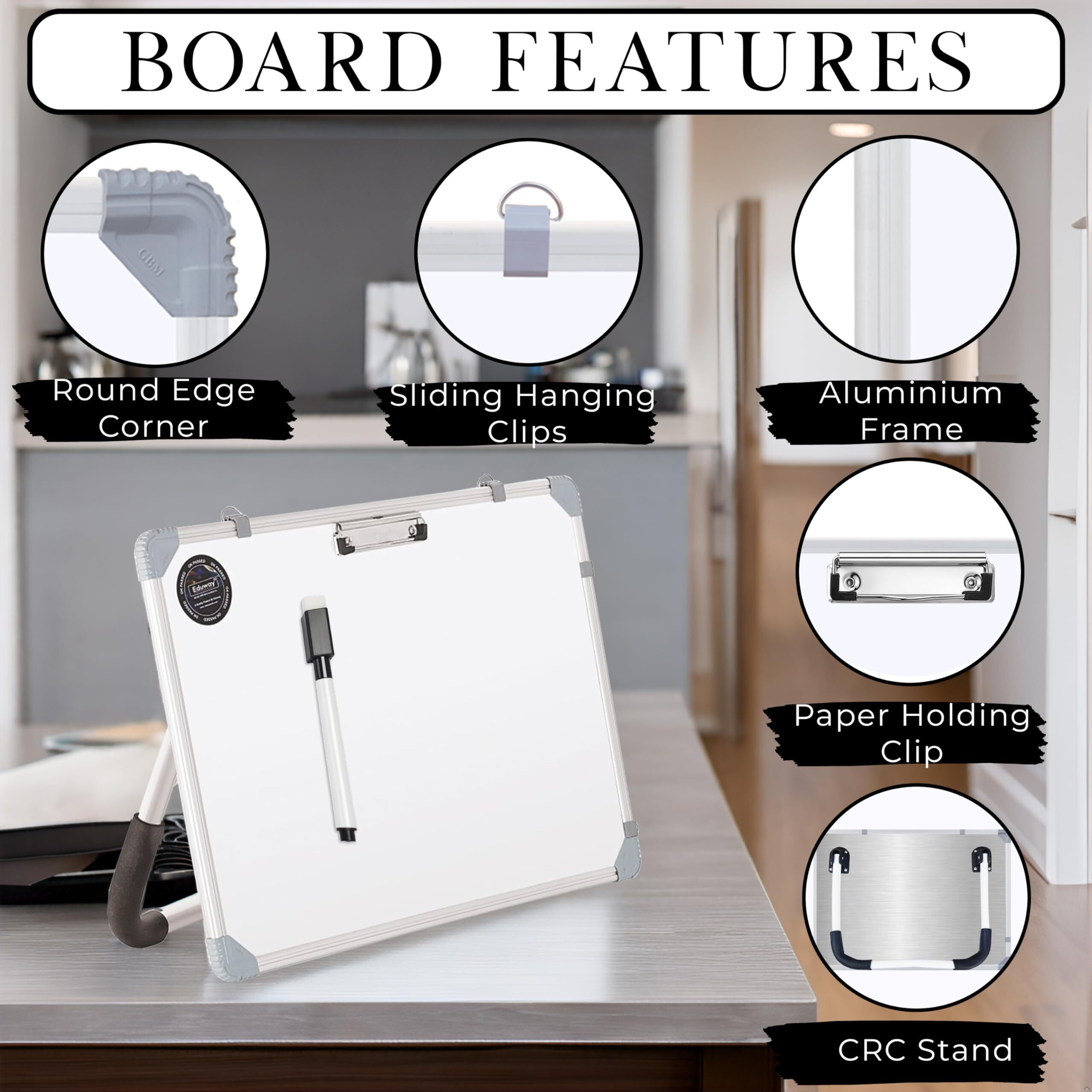 Eduway Magnetic Dry Erase 2X1.5 Feet White Board With Stand | Standing Whiteboard | Table Top With Paper Clip For Study, Learning, Etc. With 1 Cap-Duster Marker - 23X17 Inches