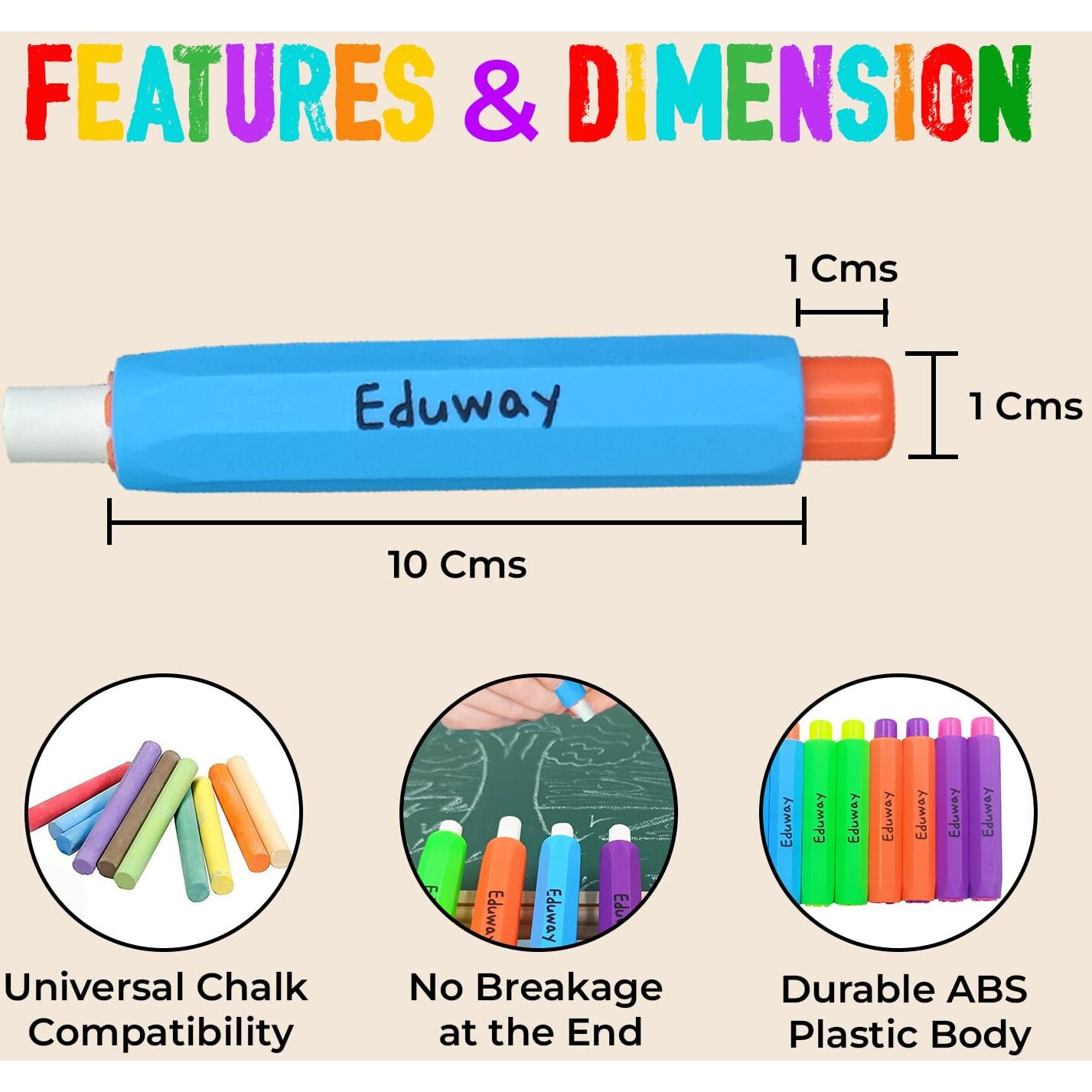 Eduway Multi Color Chalk Holder (Pack Of 16) For Black Board/Chalkboard | Perfect For Kids & Teacher| Non-Toxic & Oil Pastel Holder | Dustless Chalk Holder Pen For School & Classroom |(Assorted Color)
