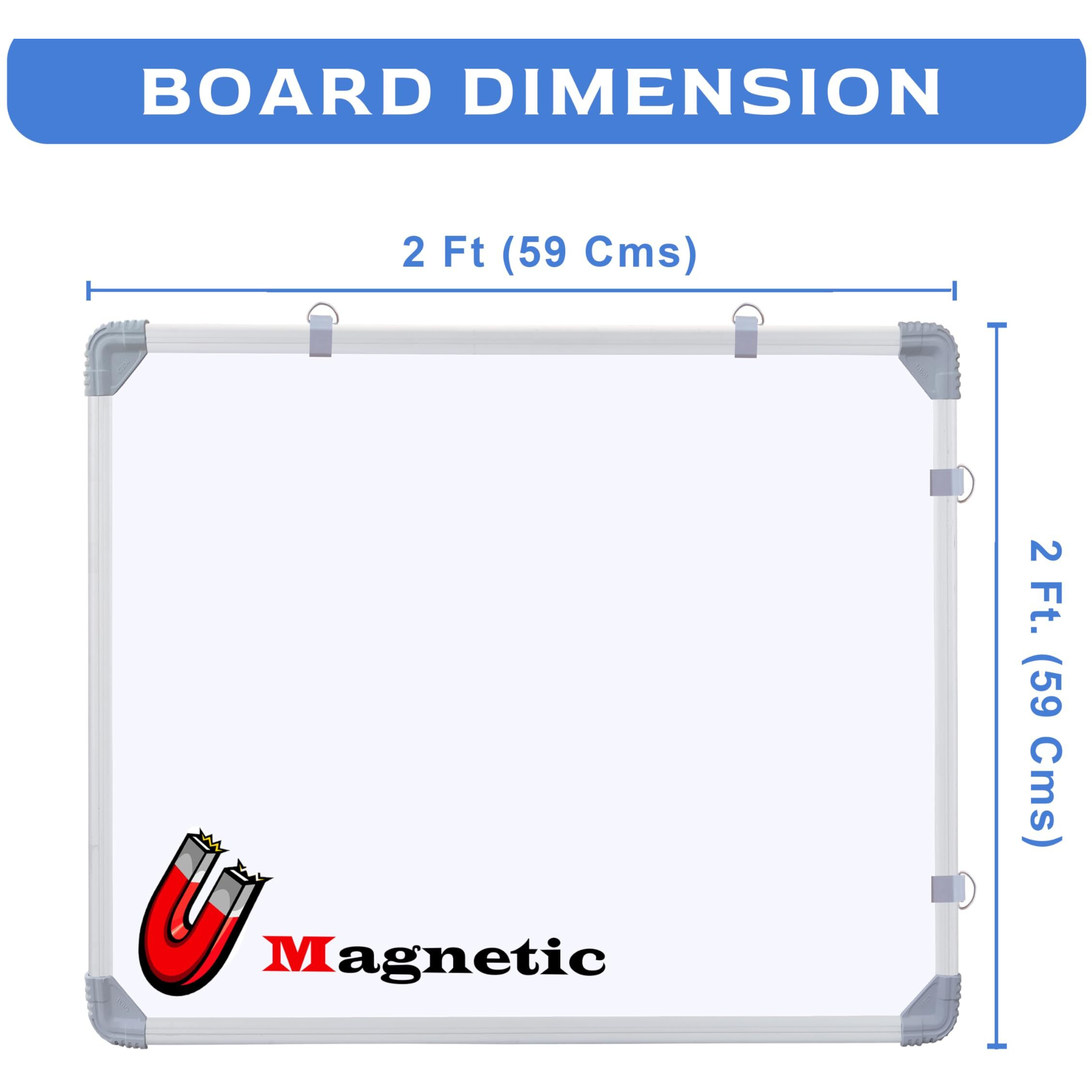 Eduway (Magnetic) 2X2 Feet White Board With (Marker, Duster And Magnets) | Ideal Use For Home, Office, Kids With Sliding Hanging Clips, Robust Aluminum Frame And Smooth Melamine Surface (59X59 Cms)