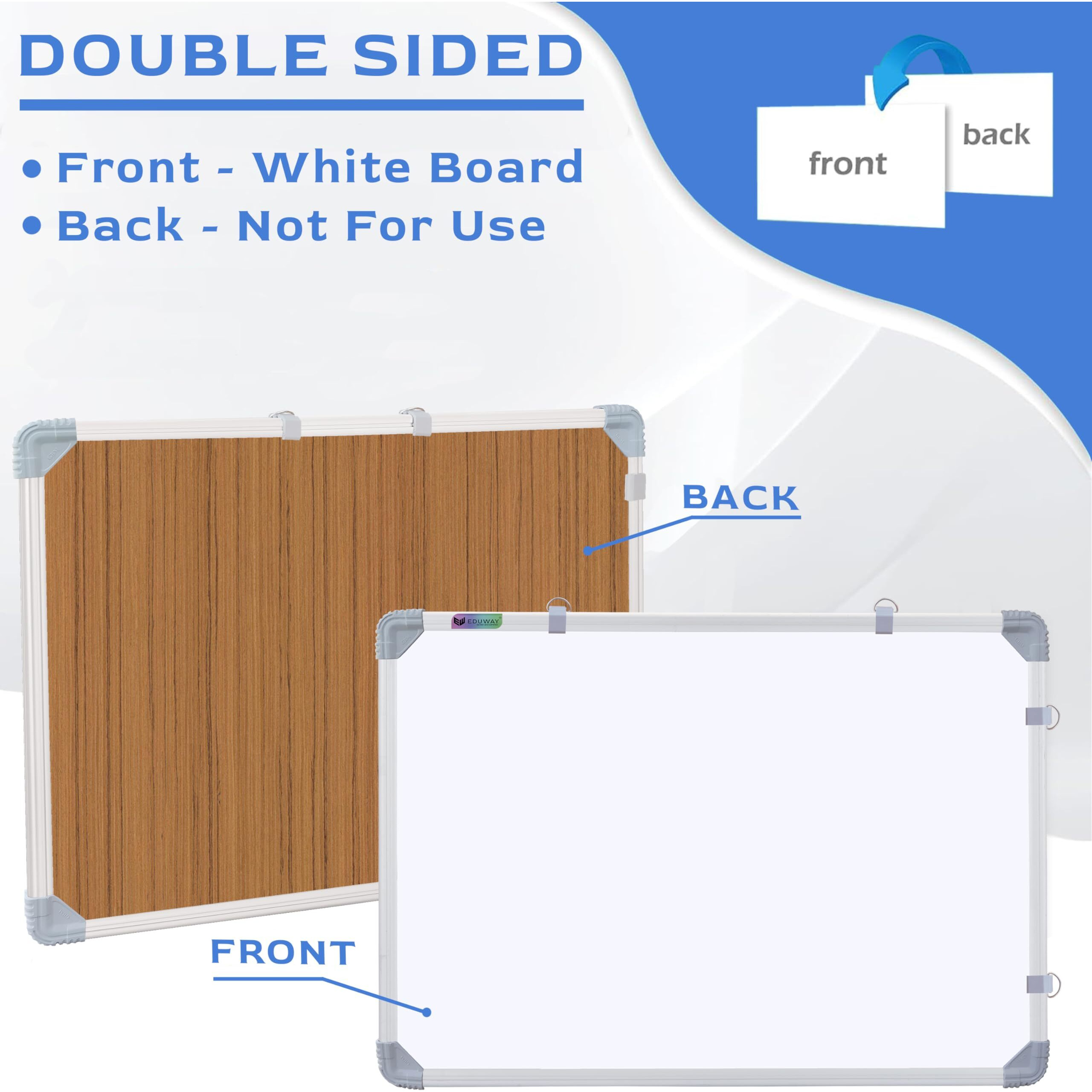 Eduway (Magnetic) 2X2 Feet White Board With (Marker, Duster And Magnets) | Ideal Use For Home, Office, Kids With Sliding Hanging Clips, Robust Aluminum Frame And Smooth Melamine Surface (59X59 Cms)