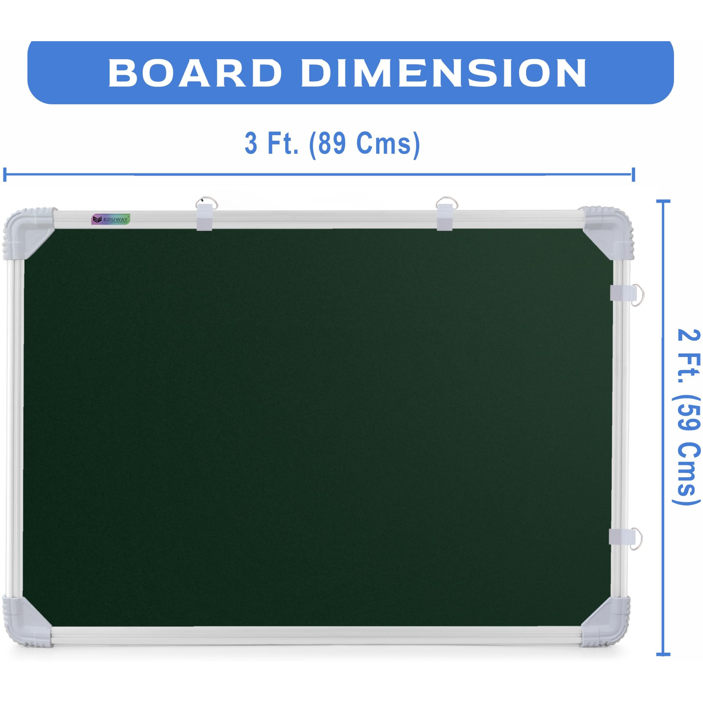 Eduway 3X2 Feet Kunj Non-Magnetic Double-Sided Chalk Board & White Board (Combo Pack) With 1 Wooden Duster, 2 Chalk Holders, 10 Non-Dust Chalk Sticks For Kids, School, Teaching, (89X59 Cms) - Green