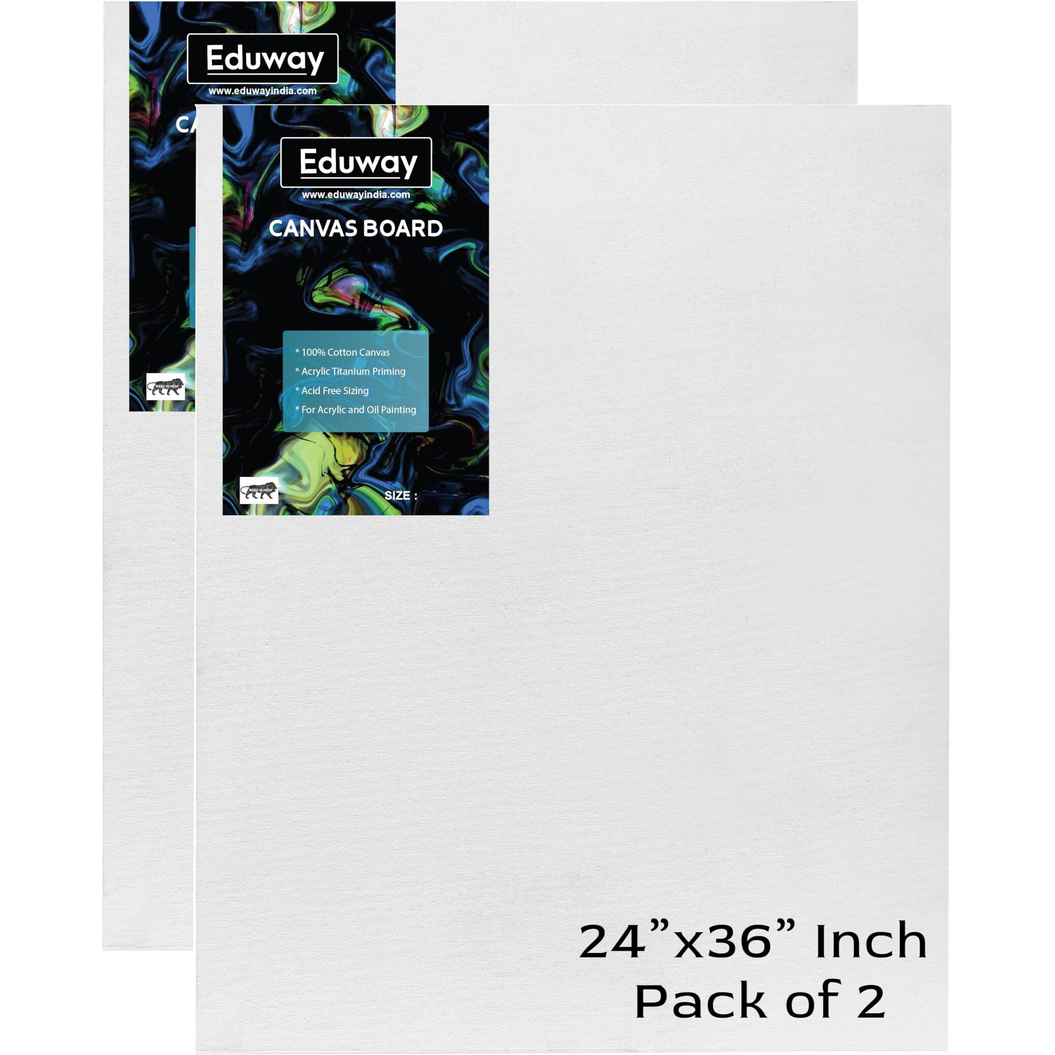 Eduway Canvas Board For Painting- (24X36) | Premium Quality 7Oz Pre-Primed Cotton Canvas Board For Artists & Beginners | Ideal For Acrylic, Oil, Gouache, Pastels Colors (Pack Of (60X90 Cms)