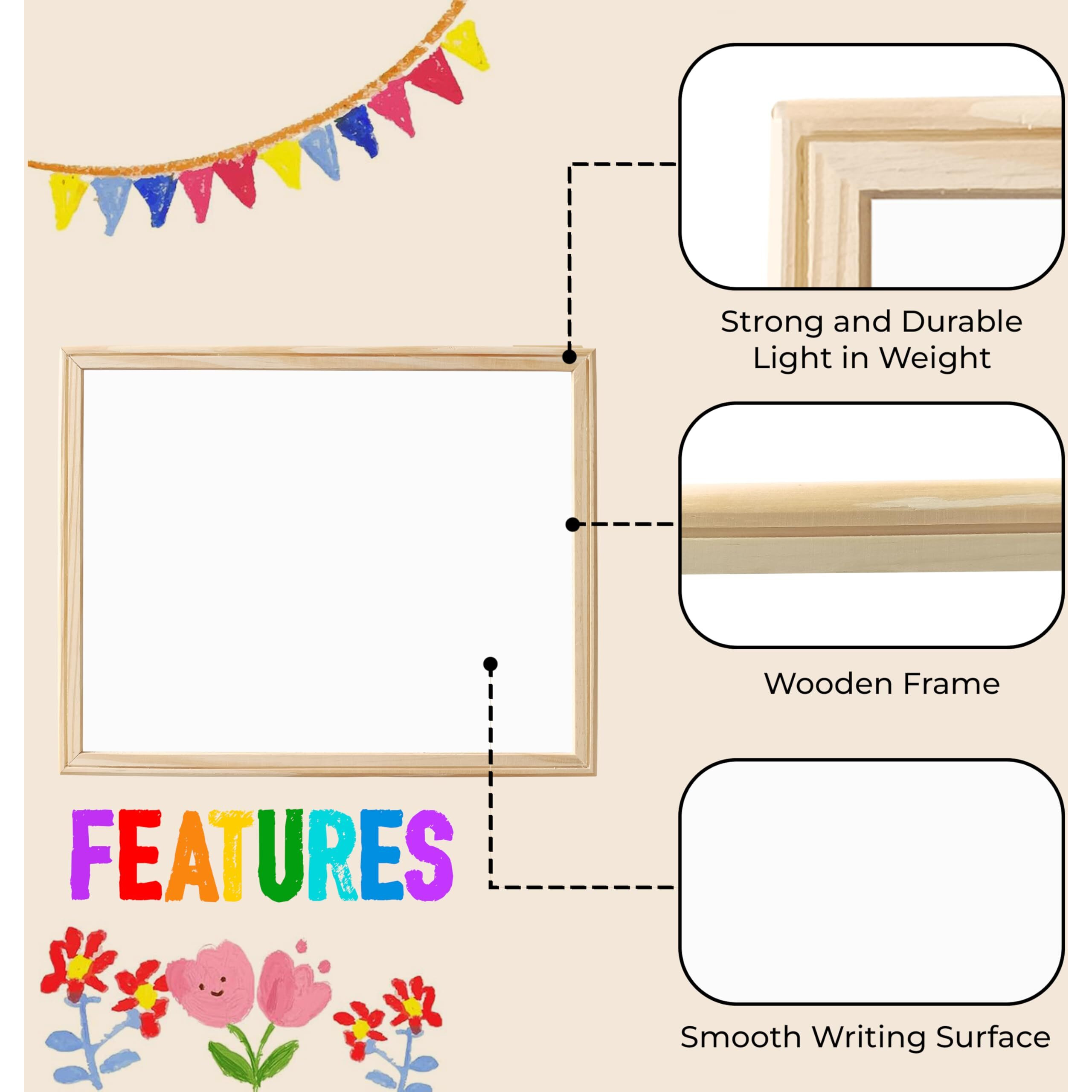 Eduway 15X12 Inch 2-In-1 Multipurpose Wooden Double-Sided Slate (White Board & Chalk Board) | White Side For Marker & Green Side For Chalk | With 1 Marker | Writing Board Slate For Kids & Restaurants