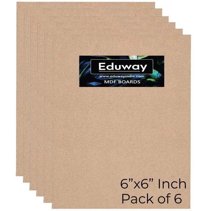 Eduway 6X6 Inch Mdf Board Wood Sheet For Mandala , Lippan, Resin Art & Craft, 4Mm Thick, Pack Of 6 - Premium Cardboard Material For Artists, Art And Craft Students - Hard Cutout In Small And Large Sizes (15X15 Cms)