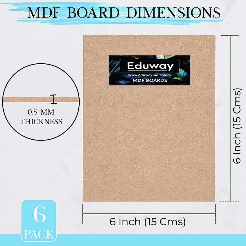 Eduway 6X6 Inch Mdf Board Wood Sheet For Mandala , Lippan, Resin Art & Craft, 4Mm Thick, Pack Of 6 - Premium Cardboard Material For Artists, Art And Craft Students - Hard Cutout In Small And Large Sizes (15X15 Cms)