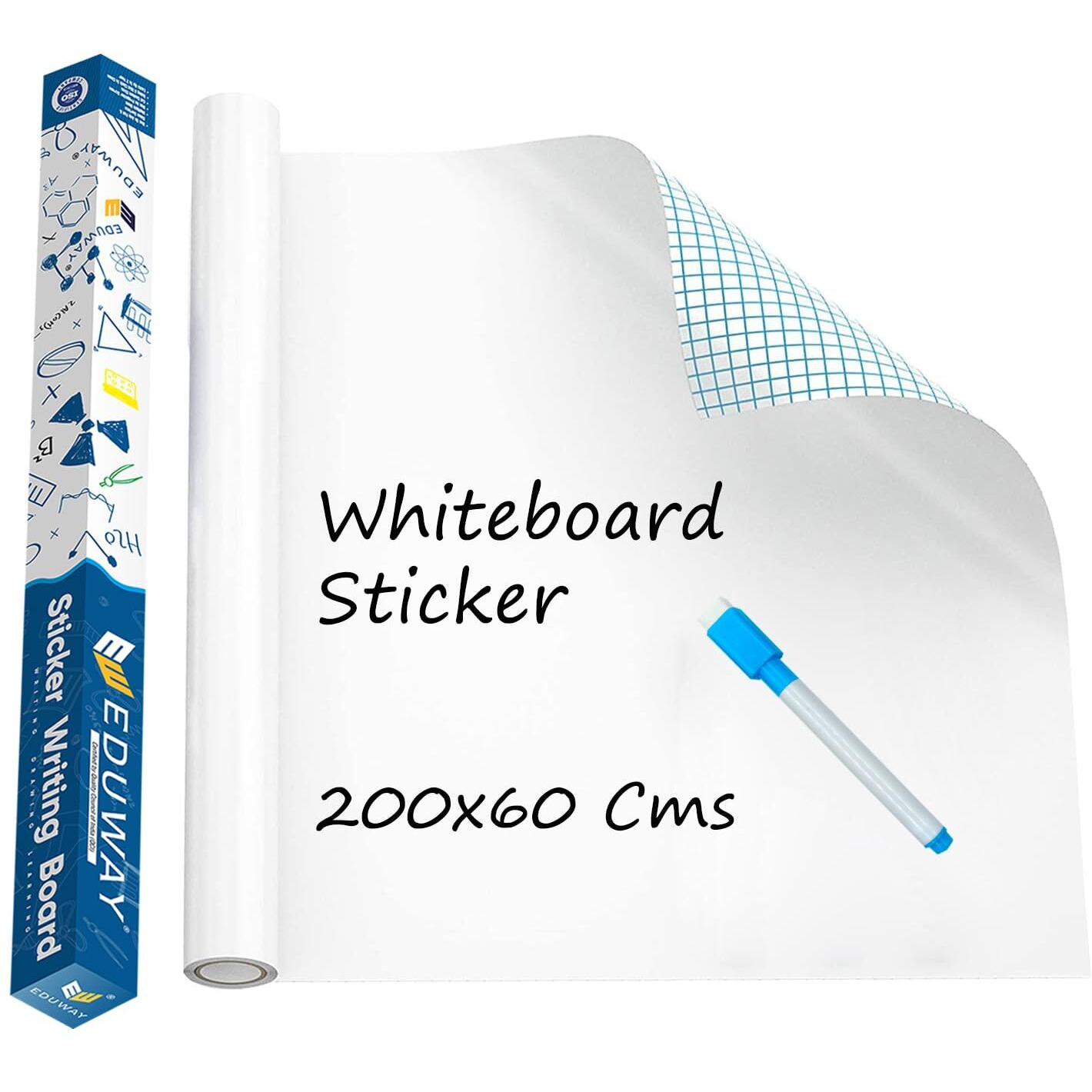 Eduway 60X200 Cms White Board Sticker For Wall | With 1 Marker | Self-Adhesive Whiteboard Removable Sheet, Planner For Kids, Wall, Tables | Dry Erasable Sheet For Writing & Drawing