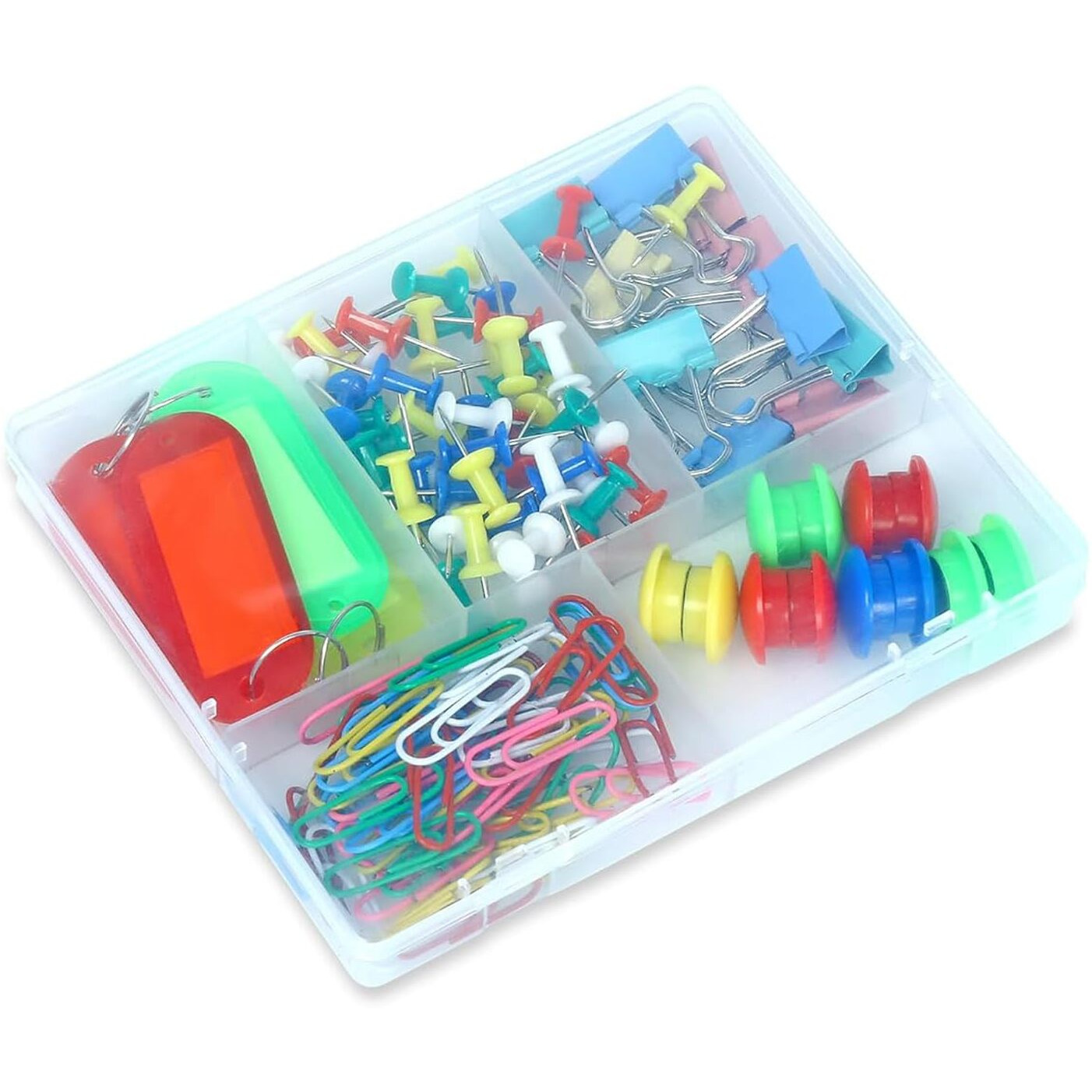Eduway Multipurpose Smart Desk Buddy Box | Include Push Pin, Paper Pin, Binder Clip, Magnet Button, Key Ring | Ideal For Notice Board, Paper, School, Office, Home, Desk Organizer, Art & Craft