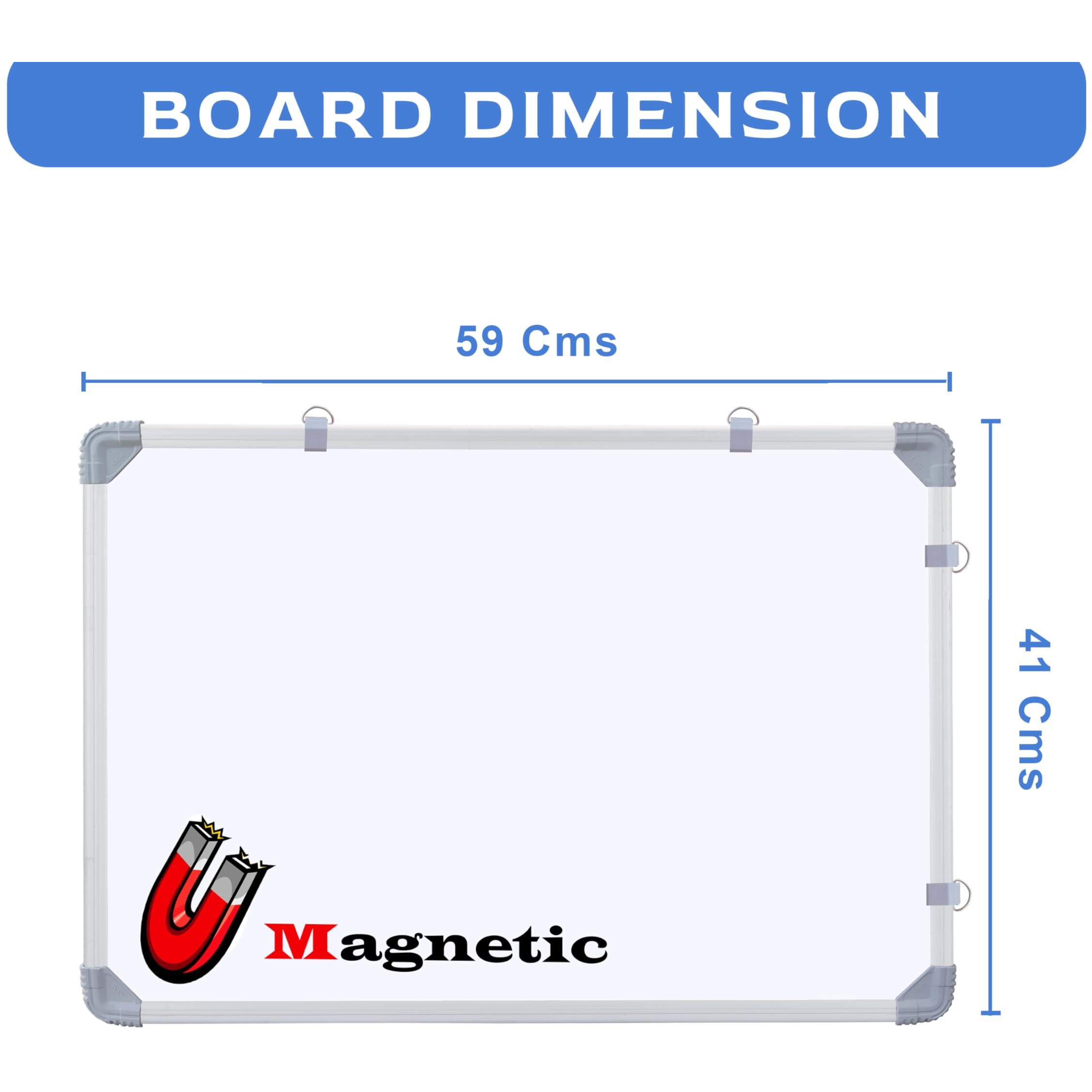 Eduway (Magnetic) 2X1.5 Feet White Board With (Marker, Duster And Magnets) | Ideal Use For Home, Office, Kids With Sliding Hanging Clips, Robust Aluminum Frame And Smooth Melamine Surface (41X59 Cms)