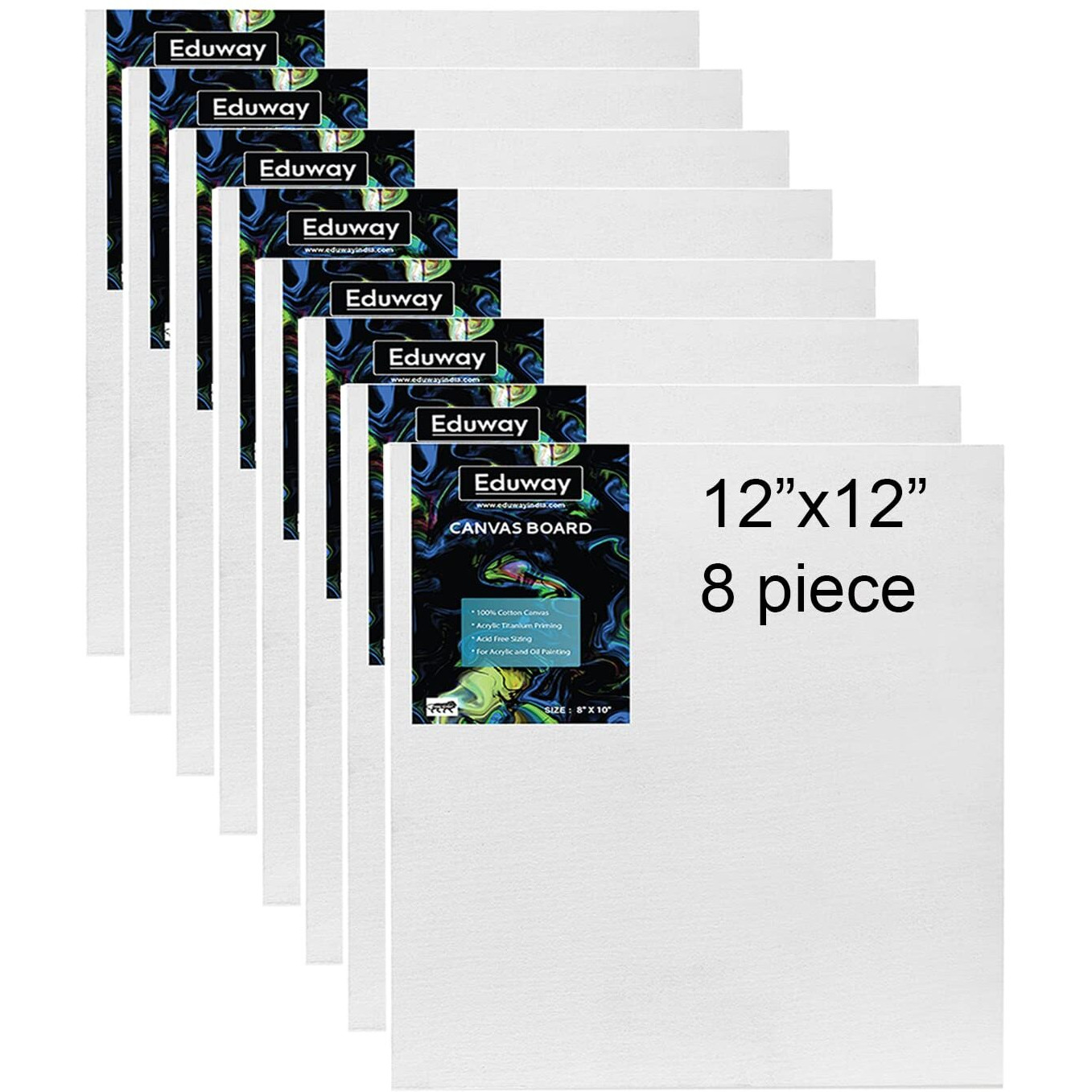 Eduway Canvas Board For Painting- (12X1| Premium Quality 7Oz Pre-Primed Cotton Canvas Board For Artists & Beginners | Ideal For Acrylic, Oil, Gouache, Pastels Colors (Pack Of 8) (30X30 Cms)