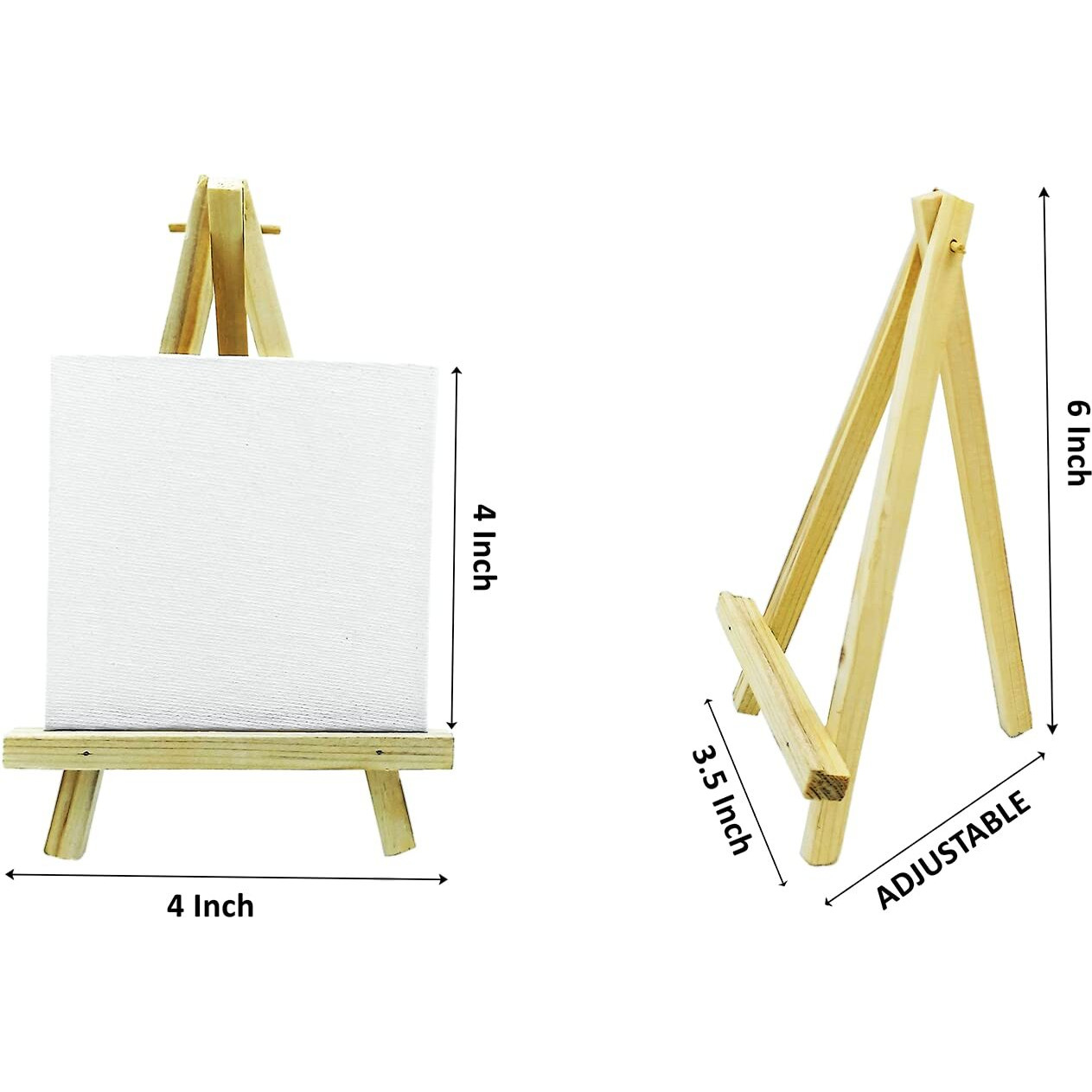 Eduway 6 Inch Mini Wooden Display Easel Tripod Stand For/Sketch Accessories/Natural Craft/Art/Painting/Mini Canvas/Photo Frame/Business Card/Display With 4X4 Inch Canvas-(20 Pcs)