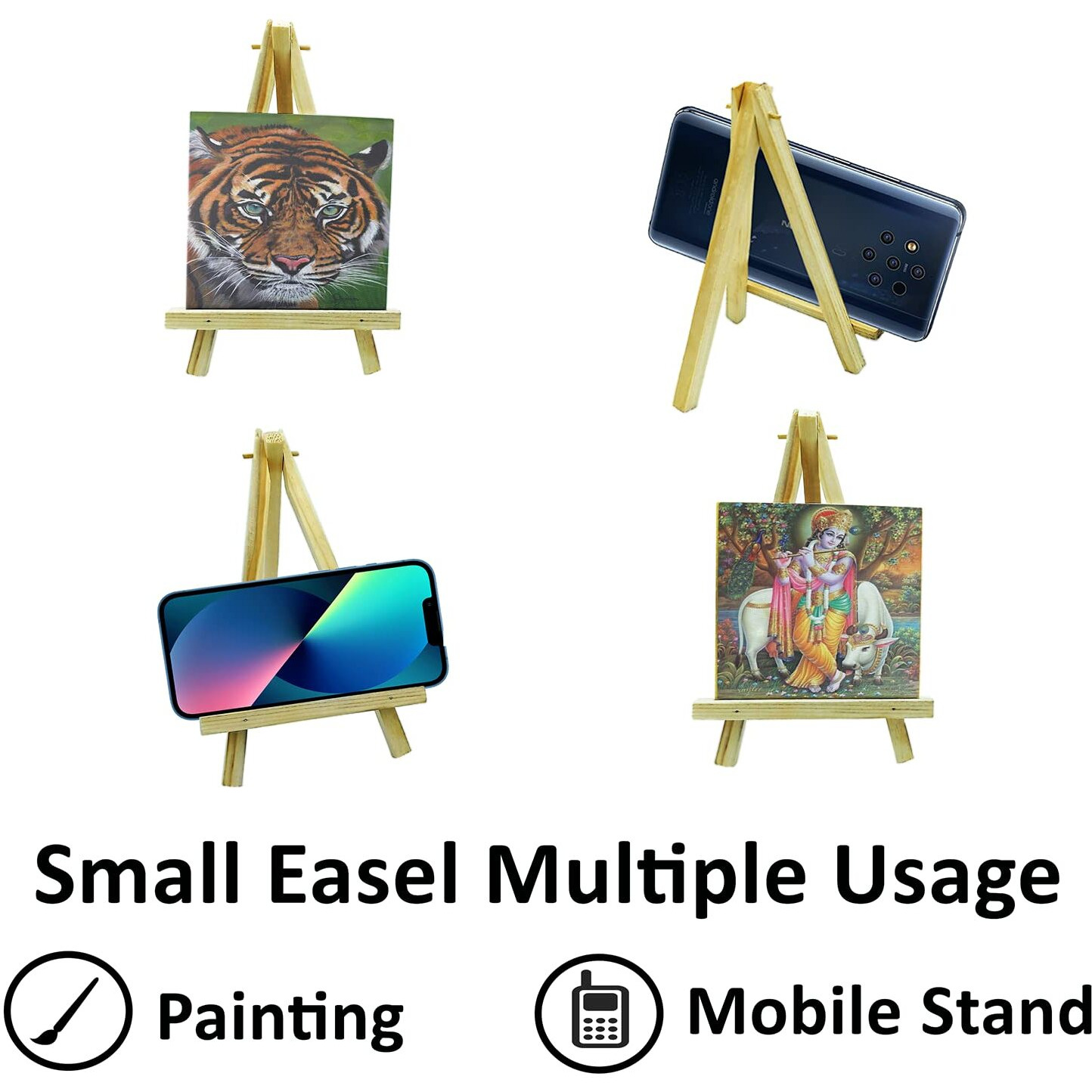 Eduway 6 Inch Mini Wooden Display Easel Tripod Stand For/Sketch Accessories/Natural Craft/Art/Painting/Mini Canvas/Photo Frame/Business Card/Display With 4X4 Inch Canvas-(20 Pcs)