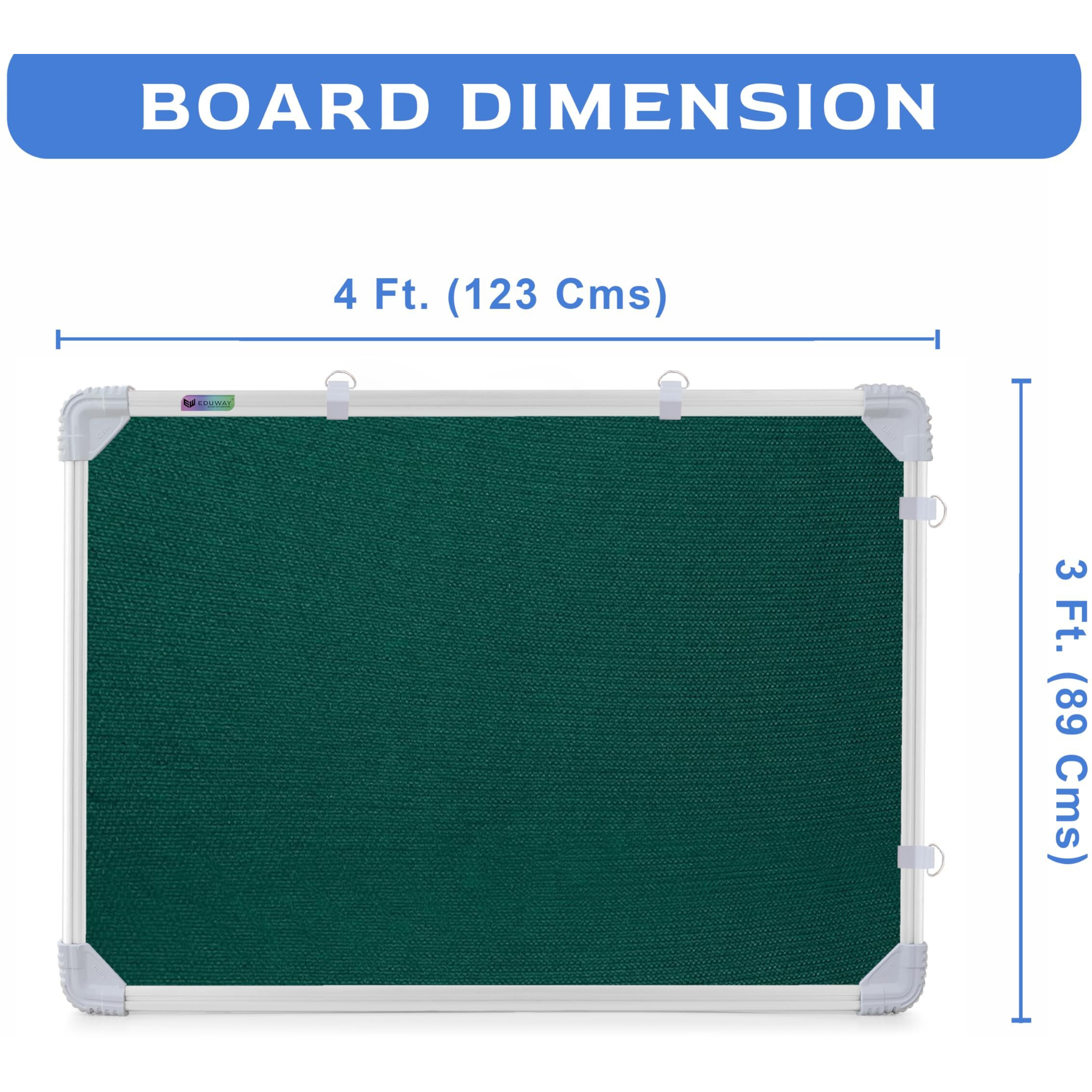 Eduway 3X4 Feet Notice Board/Pin Up Board/Bulletin Board/Display Board/Soft Board With High Resilience Foam Fabric For School, Office, Home With (20 Push-Up Pins)` (Green - 91X121 Cms)