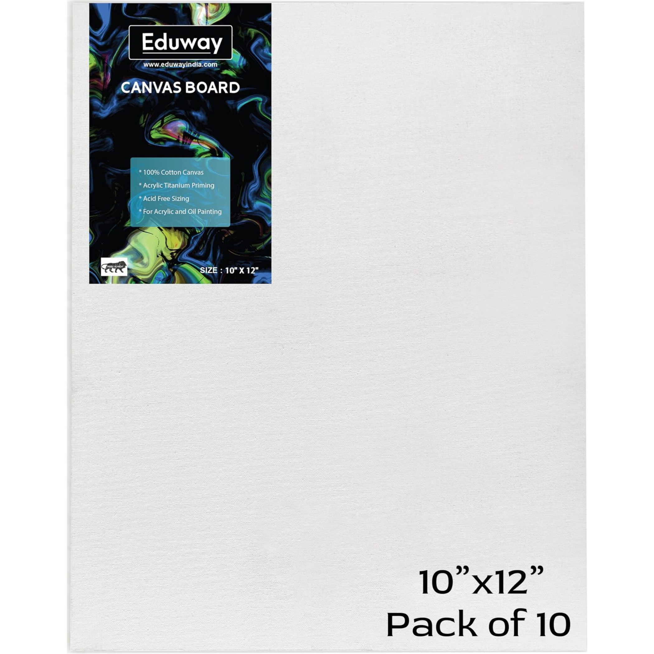 Eduway Canvas Board For Painting- 10X12 | Premium Quality 7Oz Pre-Primed Cotton Canvas Board For Artists & Beginners | Ideal For Acrylic, Oil, Gouache, Pastels Colors (Pack Of 10) (25X30 Cms)