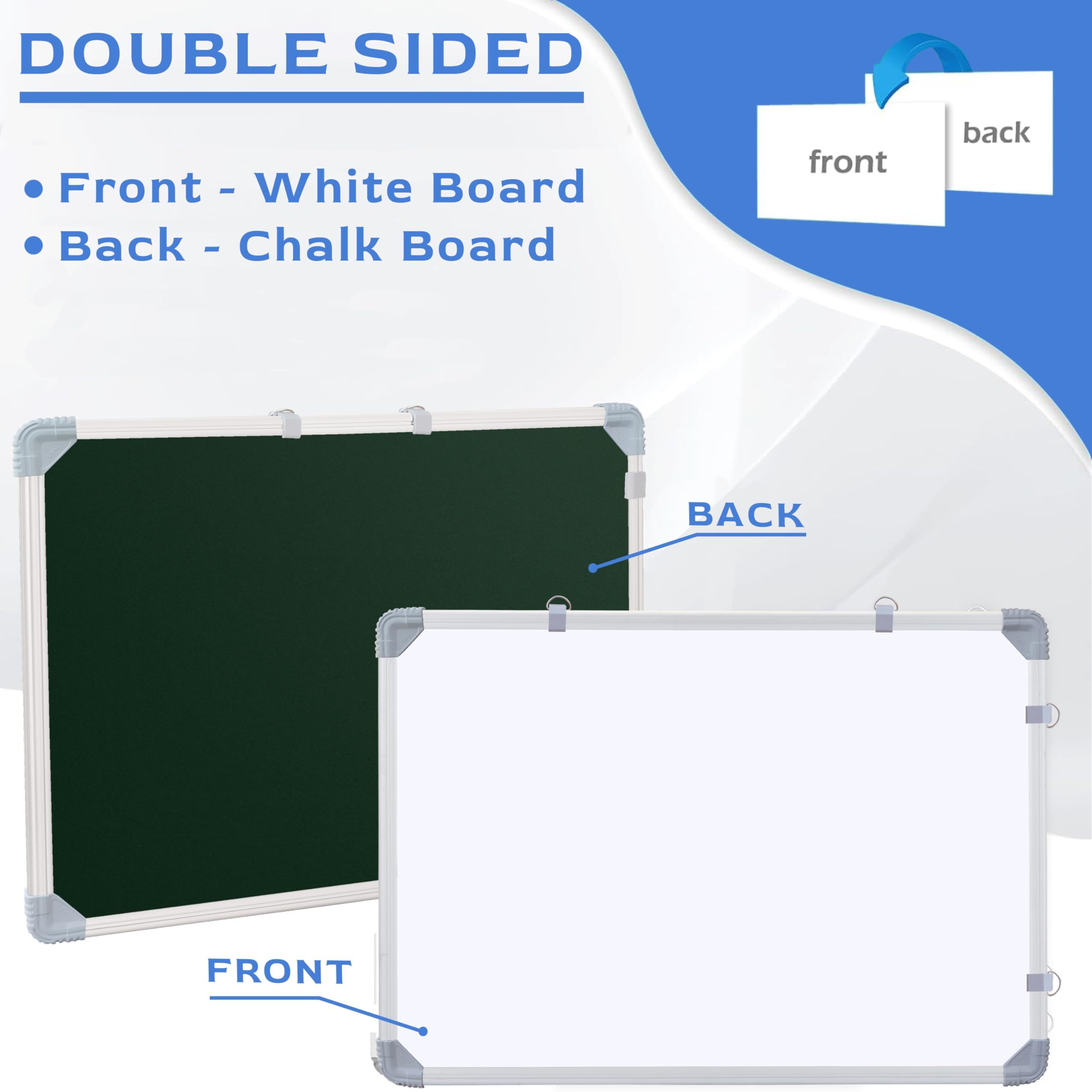 Eduway 2X2 Feet Kunj Non-Magnetic Double-Sided White Board And Chalkboard Combo With 1 Marker And 1 Duster | Ideal Use For Home, Office, With Sliding Hanging Clips, Robust Aluminum Frame (59X59 Cms)