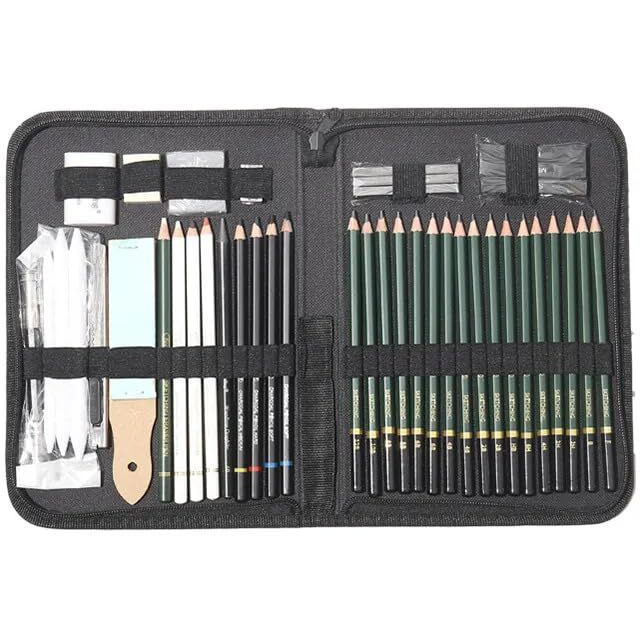 Eduway Sketching Kit 42 Pcs For Sketching & Drawing | Include 26 Pencil, 6 Sticks, 3 Stumps, 1Sharpener, 1 Sandpaper, 1 Cutter, 1 Extender, 3 Charcoal Road With Zipper Bag | Ideal For Beginners, Artists & Adults