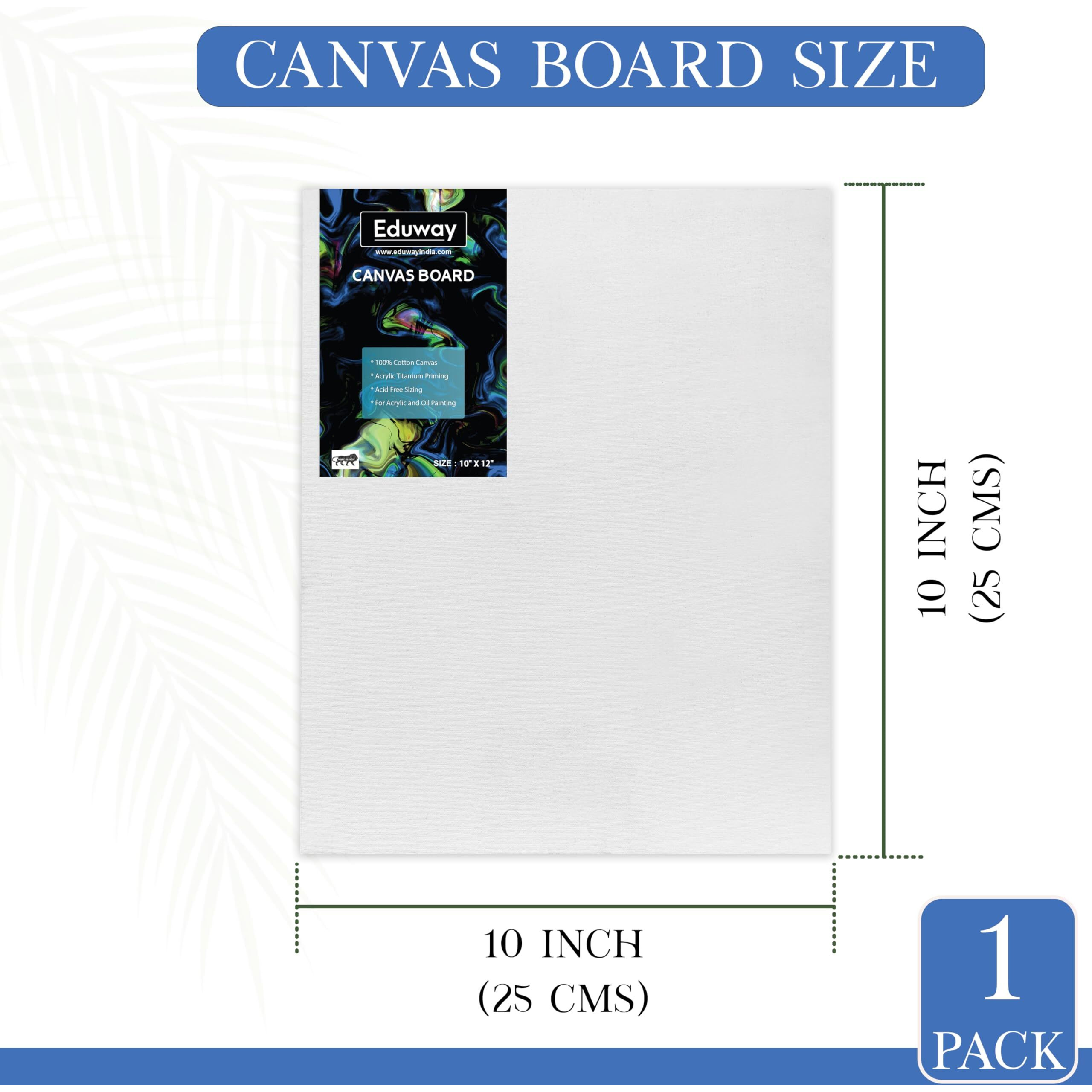 Eduway Canvas Board For Painting- 10X10 Pof 1 | Premium Quality 7Oz Pre-Primed Cotton Canvas Board For Artists & Beginners | Ideal For Acrylic, Oil, Gouache, Pastels Colors (Pack Of (25X25 Cms)./