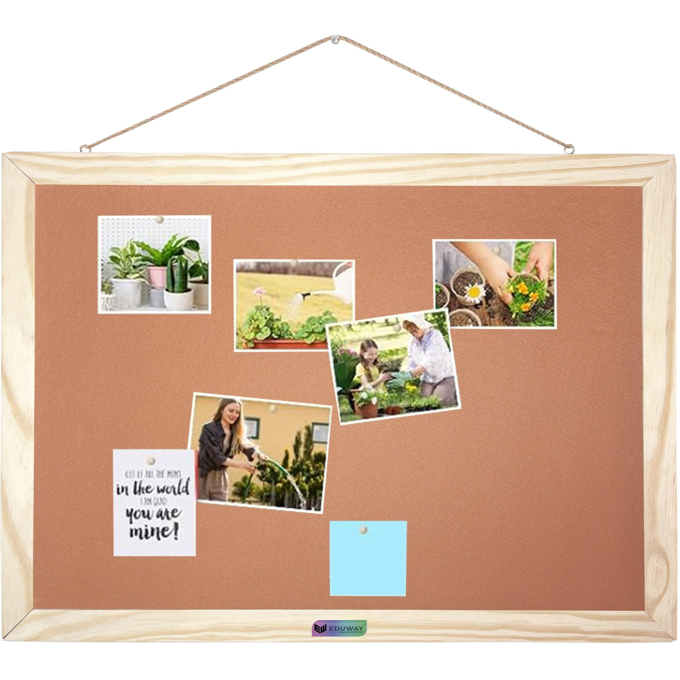 Eduway Wooden Framed Notice Board (1.5X2 Feet) - Pin-Up Bulletin Display Board With Soft Foam Fabric For Home, School, Office & Study Room (Brown-45X60 Cms)