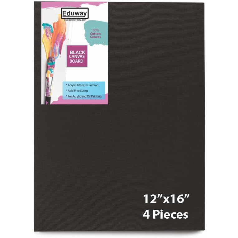 Eduway Black Canvas Board For Painting- 12X16 Pof 2 | Premium Quality 7Oz Pre-Primed Cotton Black Canvas Board For Artists | Ideal For Acrylic, Oil, Gouache, Pastels Colors (Pof (30X40 Cms)