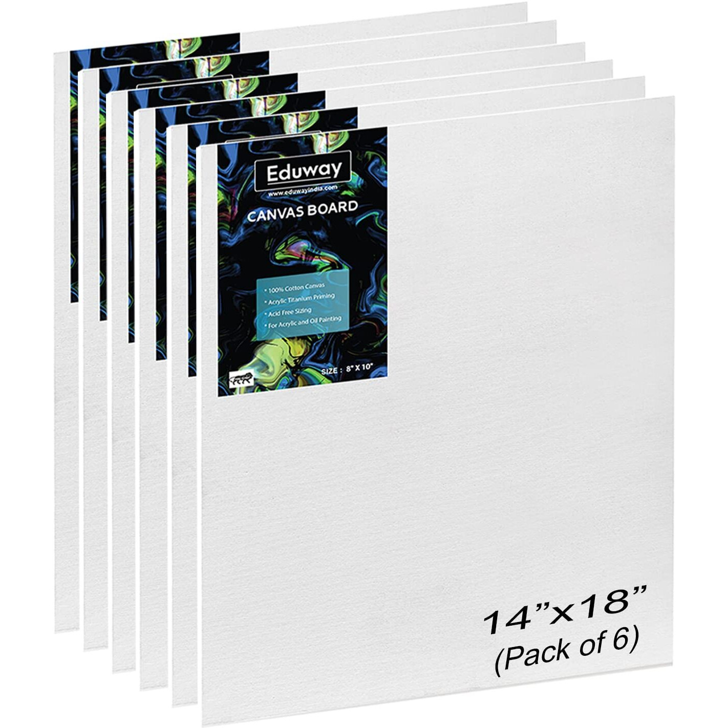 Eduway Medium Grain 14X18 Inch Cotton Canvas Board- Pack Of 6, (35X45 Cms) With 4Mm Mdf Board Backing, For Painting